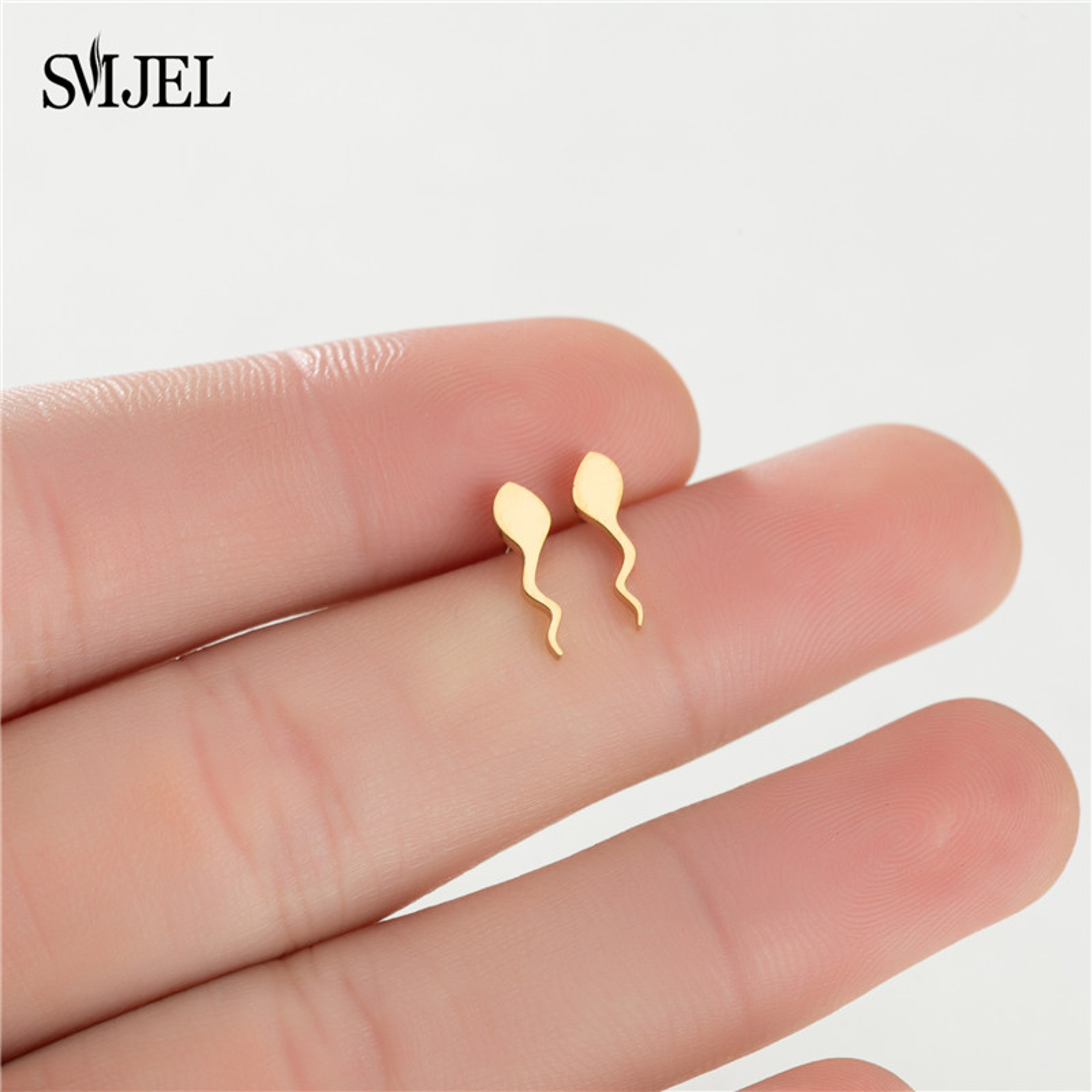 Stainless Steel Sperm Shape Stud Earrings – Funny Punk Style Unisex Jewelry – view 9
