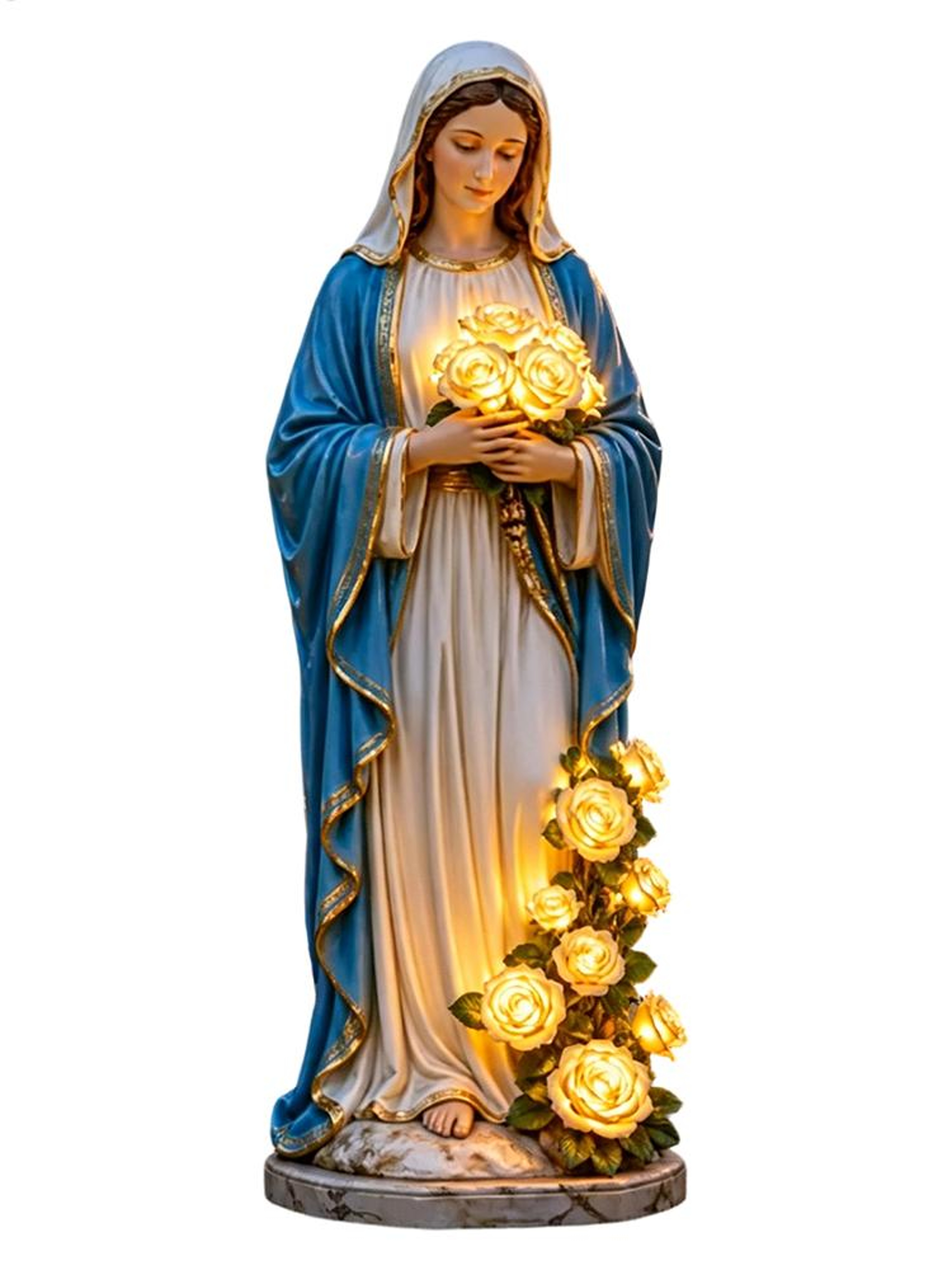 Solar Powered Virgin Mary Garden Statue with LED Rose Light Waterproof Resin Decor – view 1