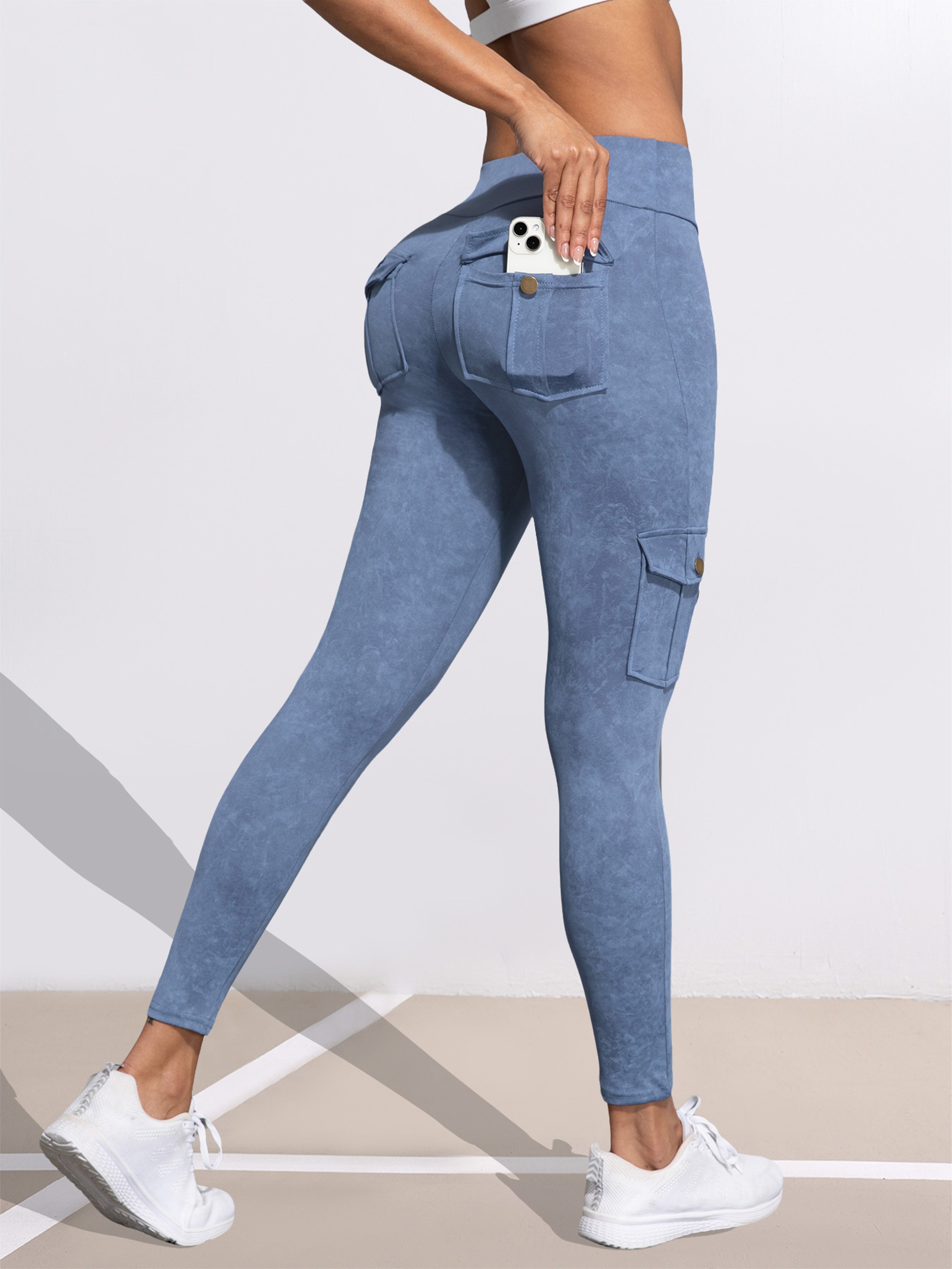 Womens HighStretch ButtLifting Leggings With Washed Print And Pockets 18