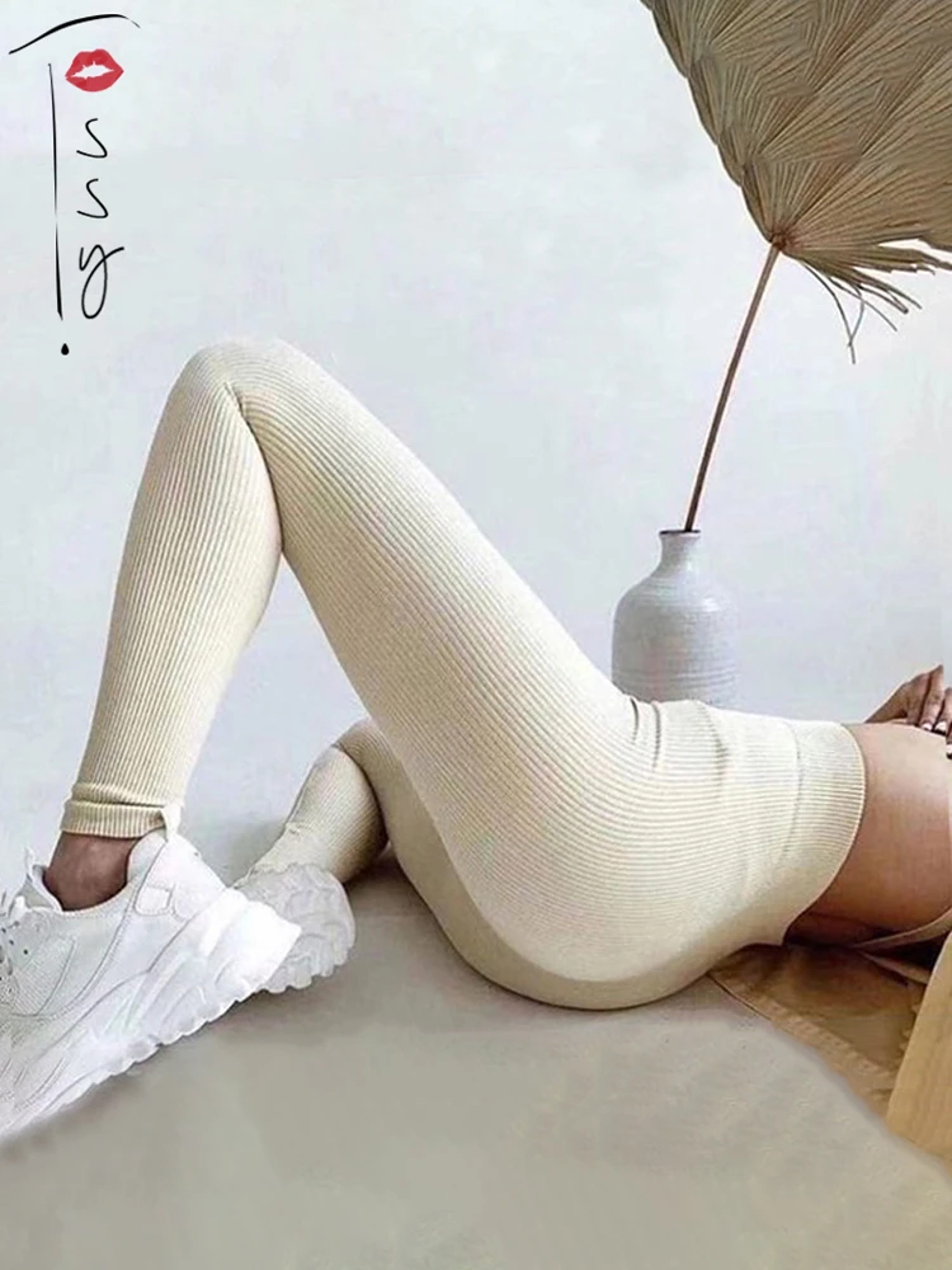 Womens Seamless Ribbed Yoga Leggings HighWaisted Booty Lifting Workout Pants 2