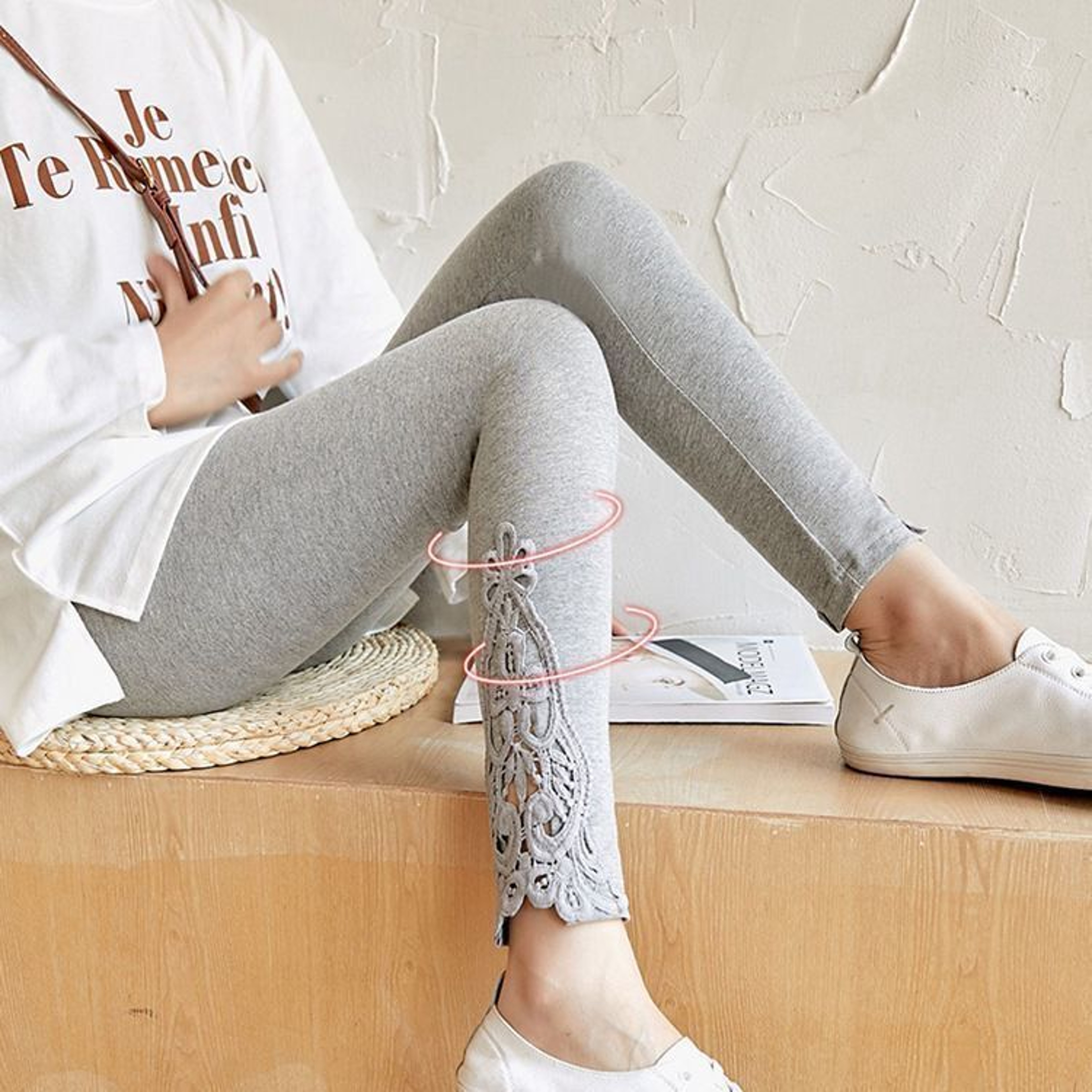 Womens HighWaisted Lace Detail Skinny Leggings With Stretch Fabric 7