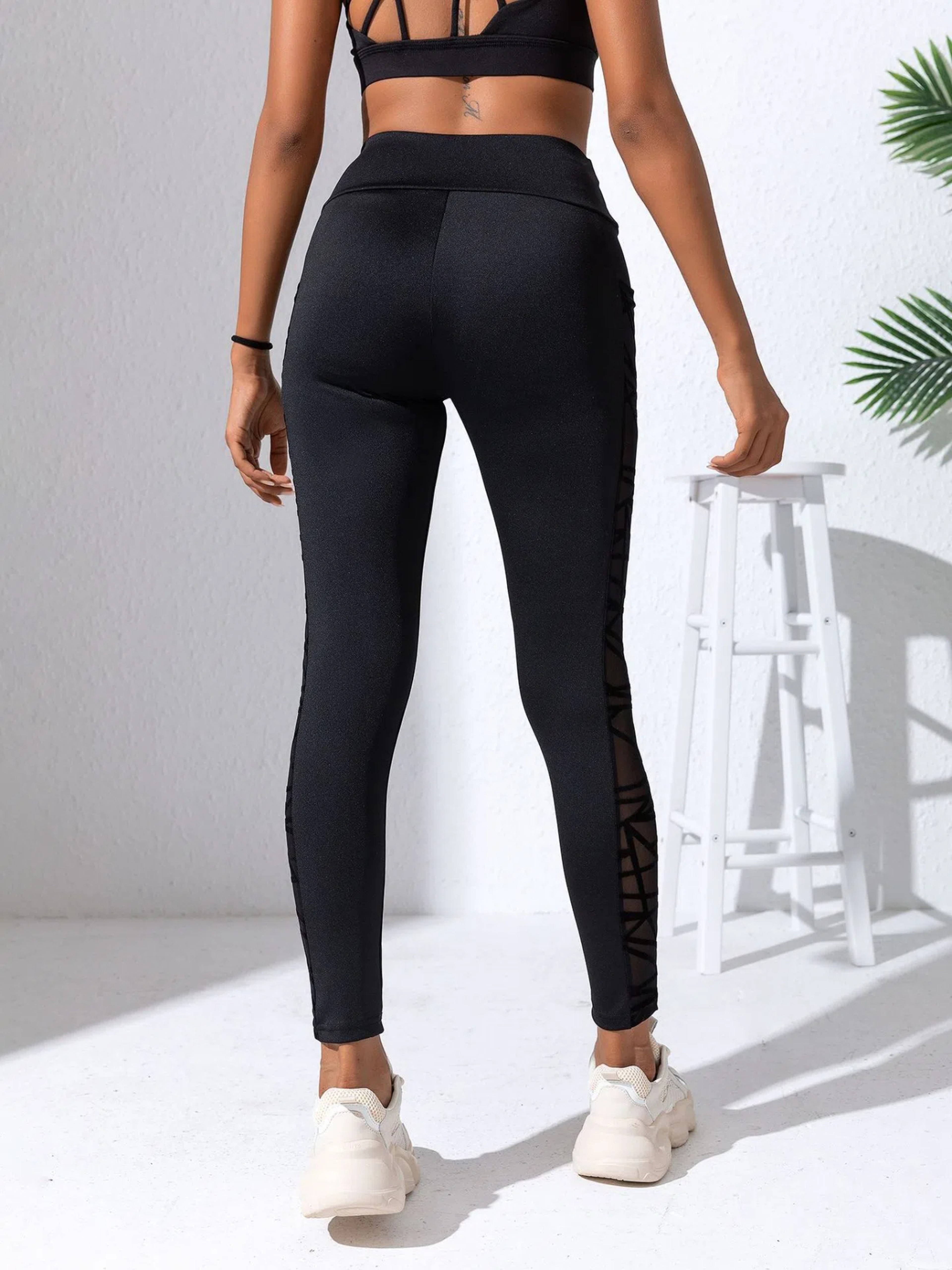 Womens High Waist Mesh Yoga Leggings With Patchwork Design 2