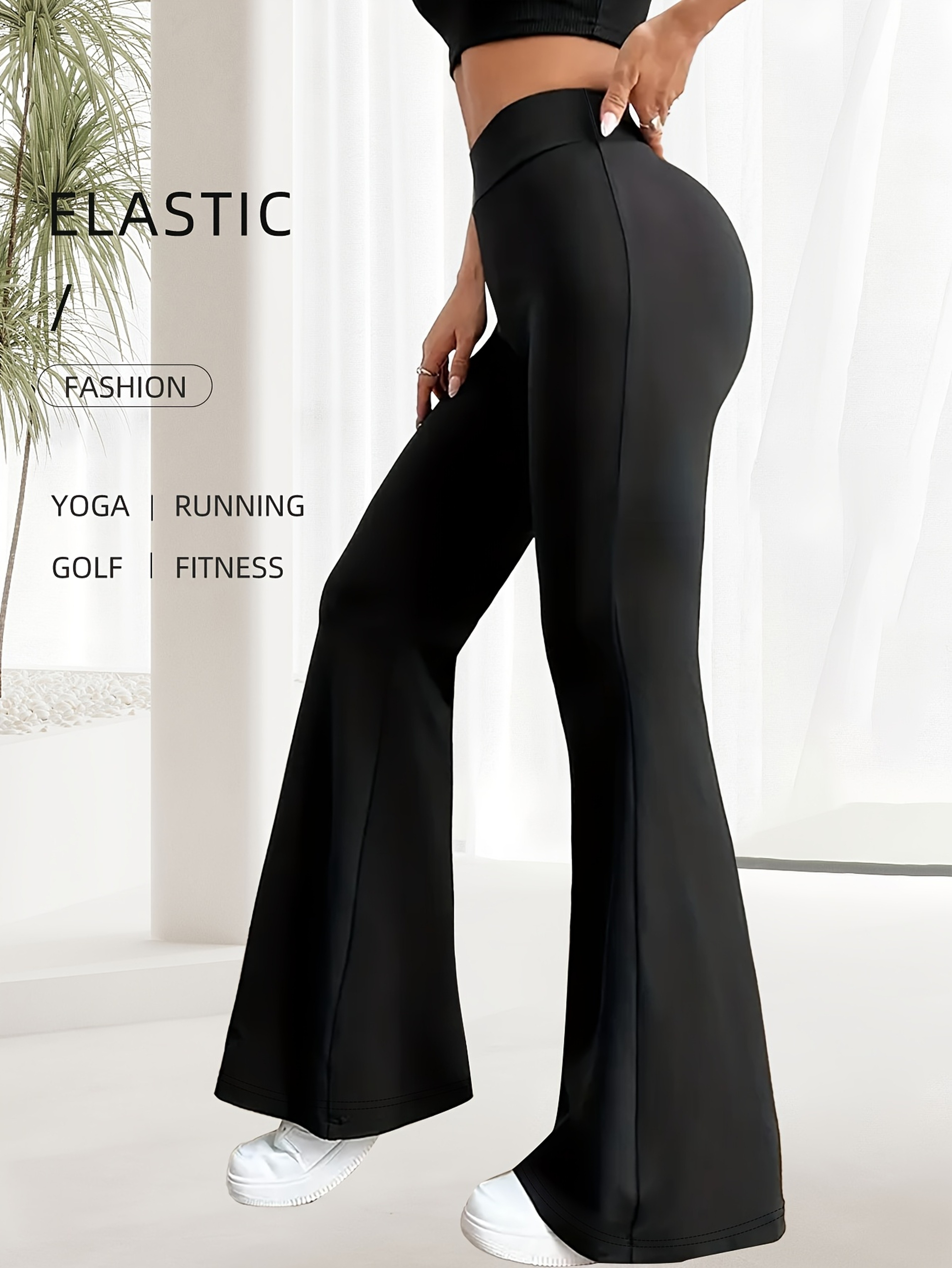 Womens High Waisted Flared Leggings With Stretch Slim Fit 1