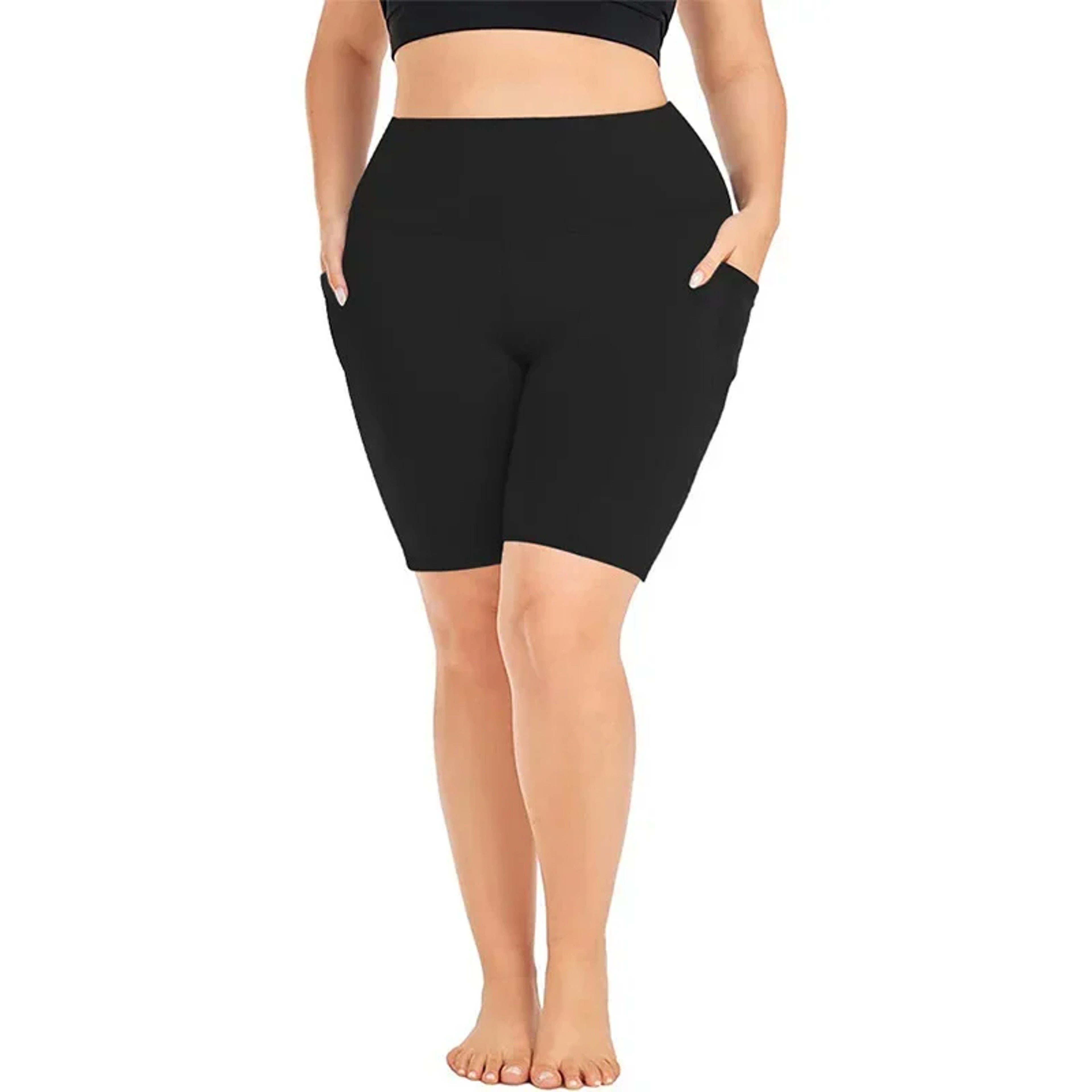 Womens HighWaisted Yoga Shorts With Pockets Plus Size Stretch Workout Leggings 6