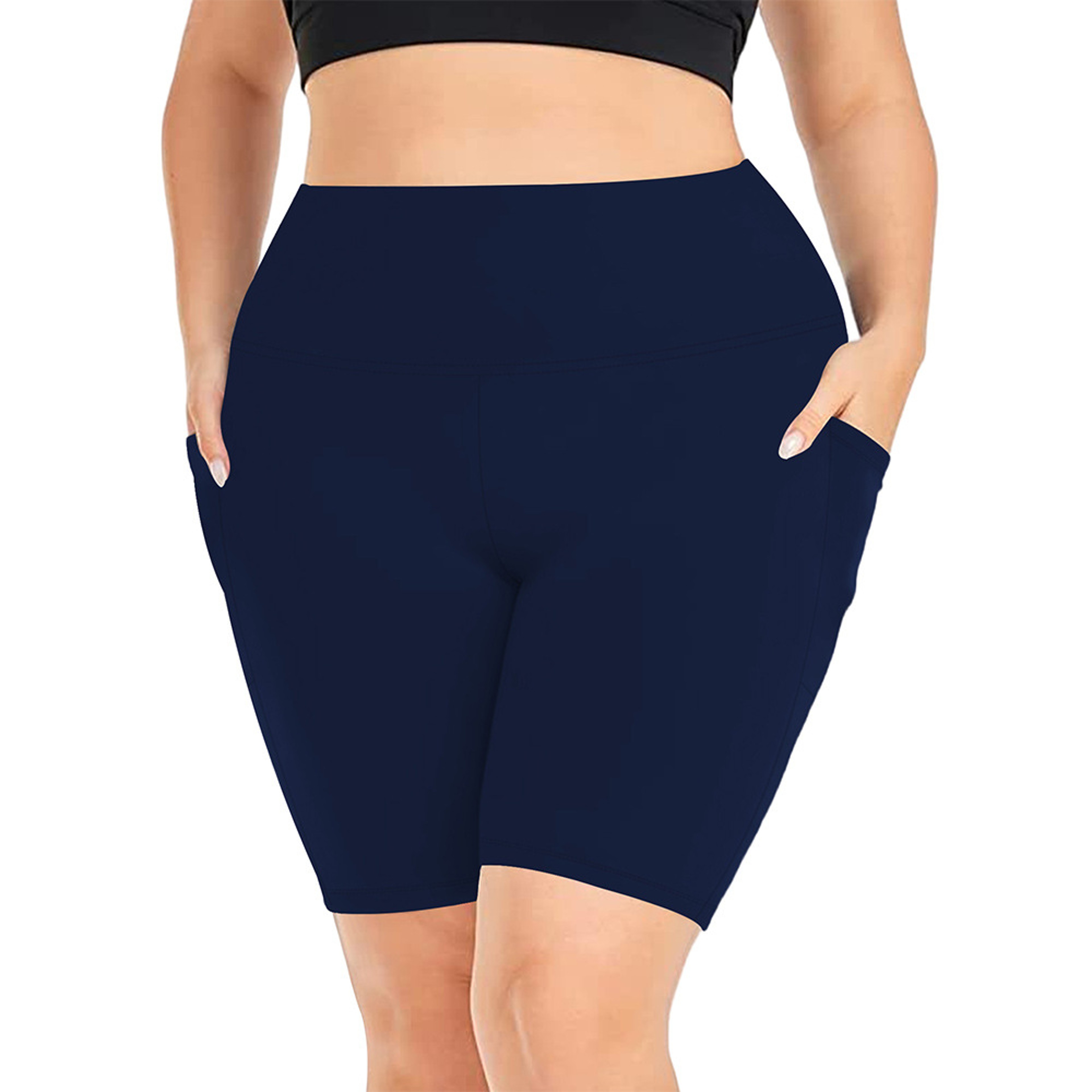Womens HighWaisted Yoga Shorts With Pockets Plus Size Stretch Workout Leggings 0