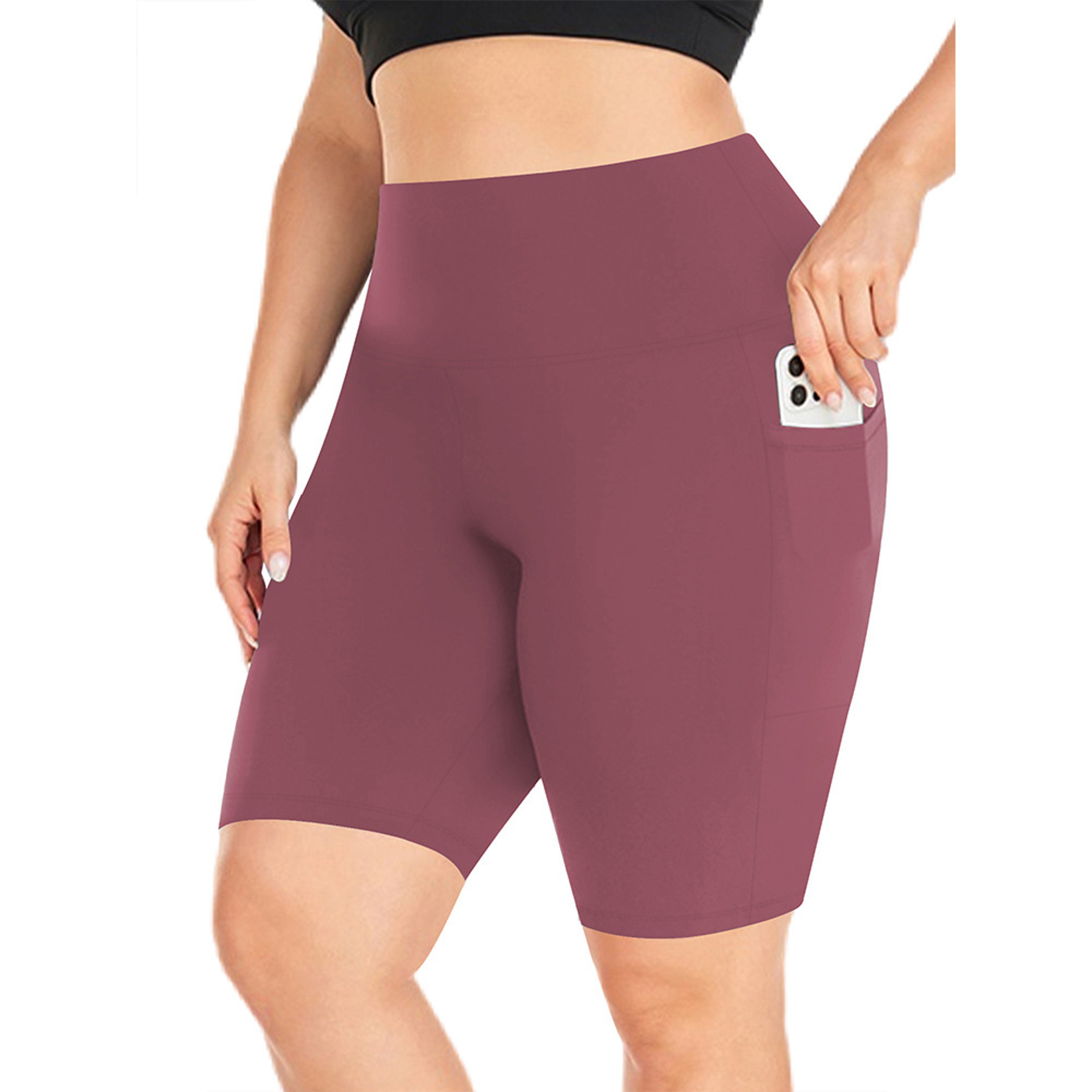 Womens HighWaisted Yoga Shorts With Pockets Plus Size Stretch Workout Leggings 9