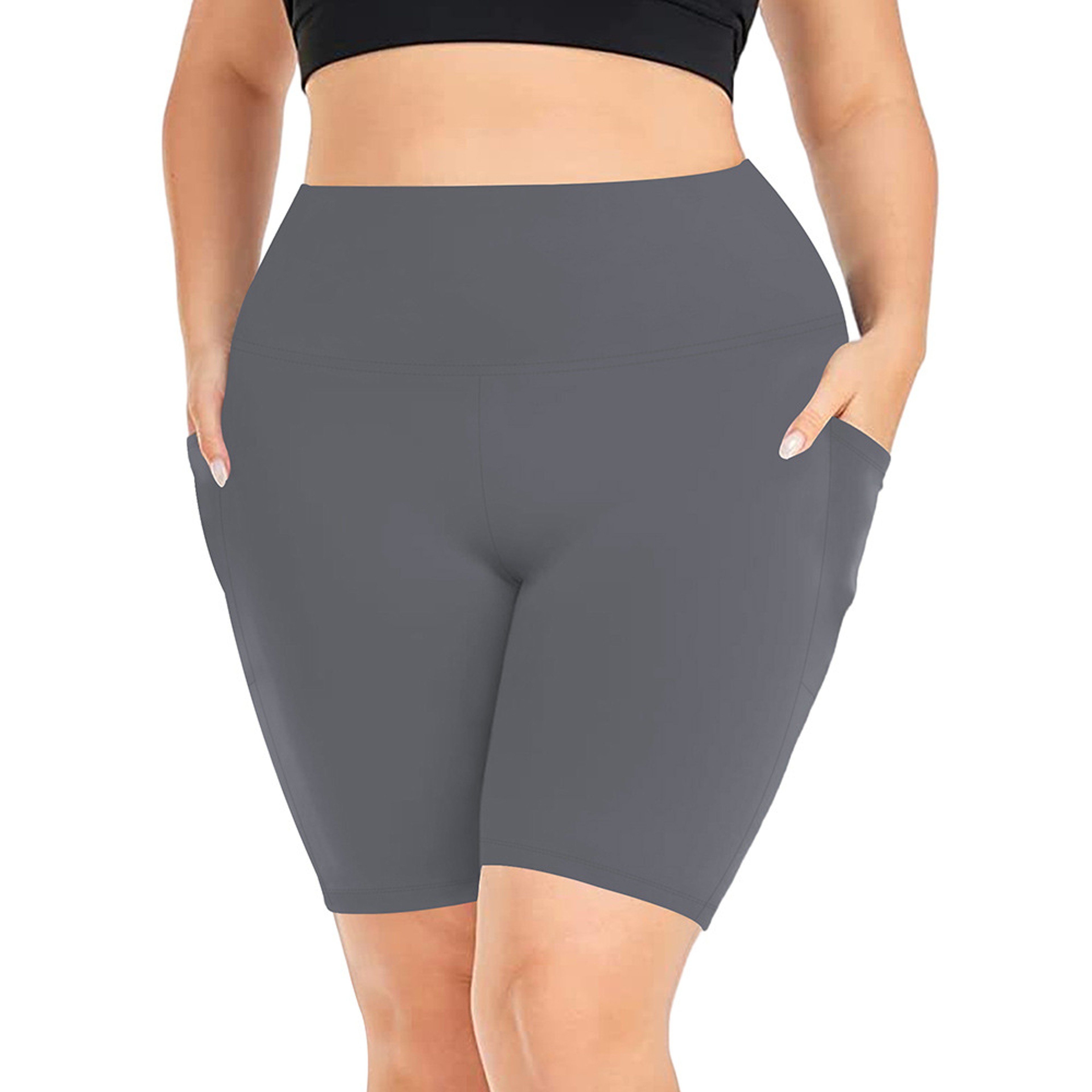 Womens HighWaisted Yoga Shorts With Pockets Plus Size Stretch Workout Leggings 8