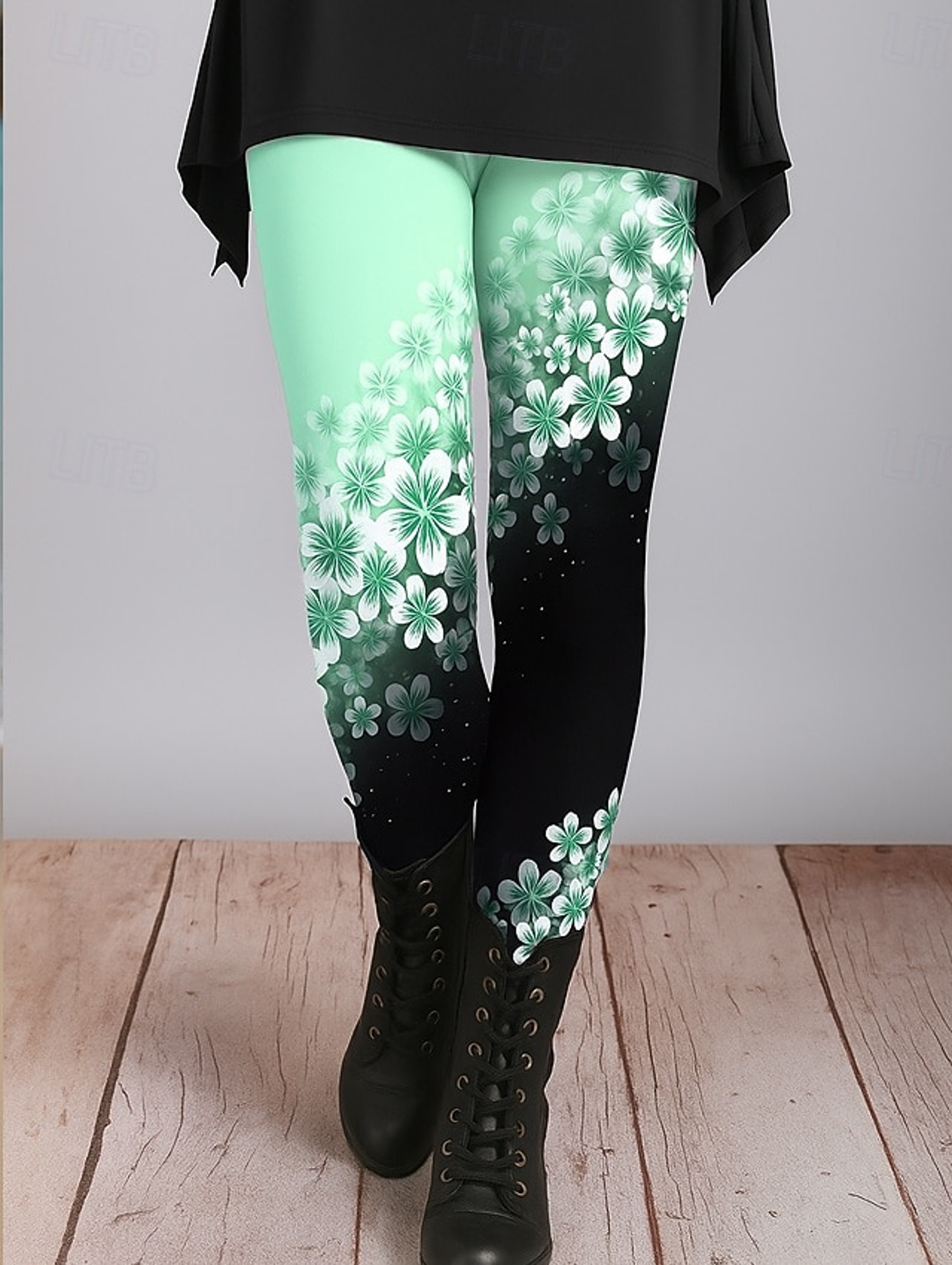 Womens Ethnic Floral Print Leggings With MidRise Elastic Waist And Fleece Fabric 9