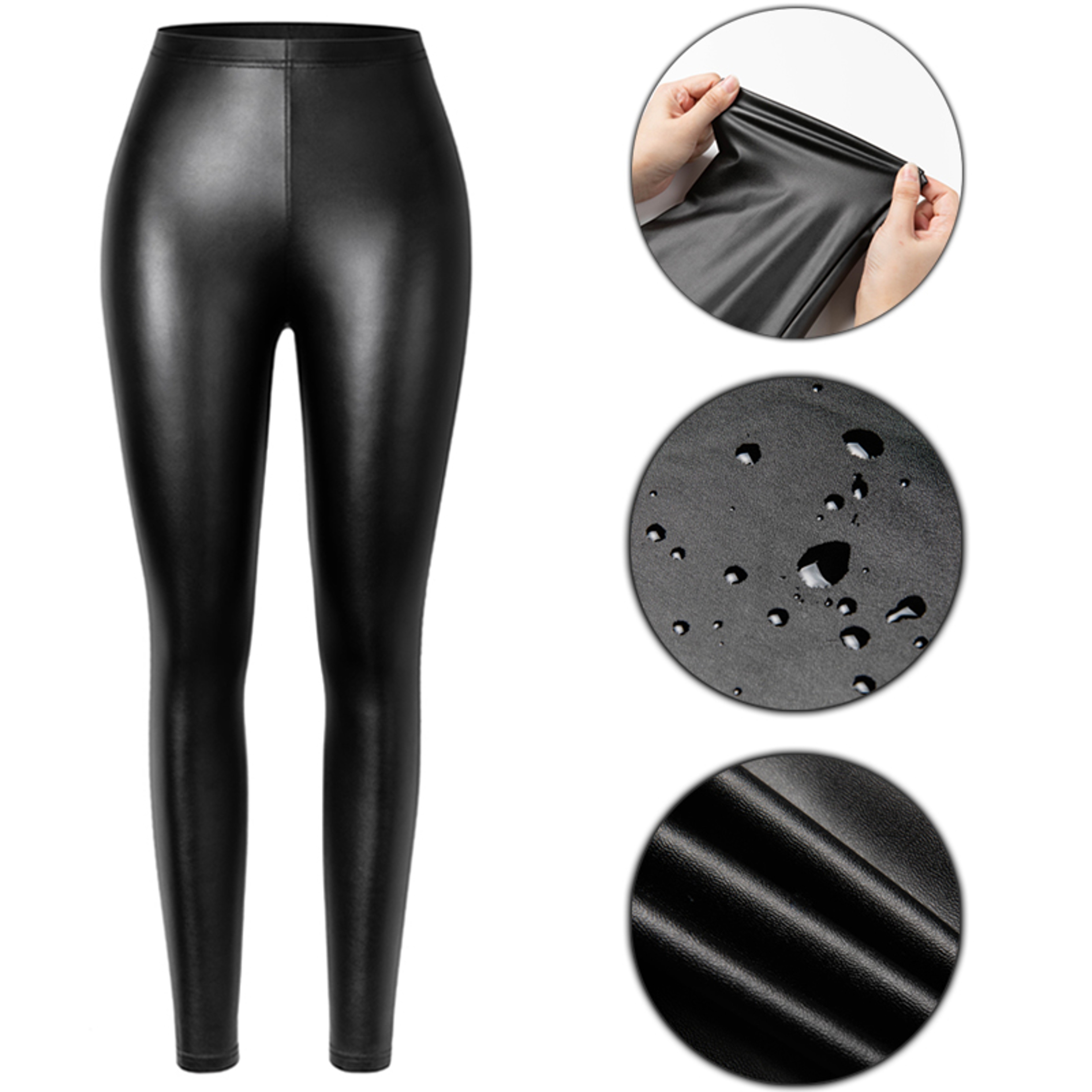 Womens Black Faux Leather Leggings With Stretch Fit And BootyLifting Design 0