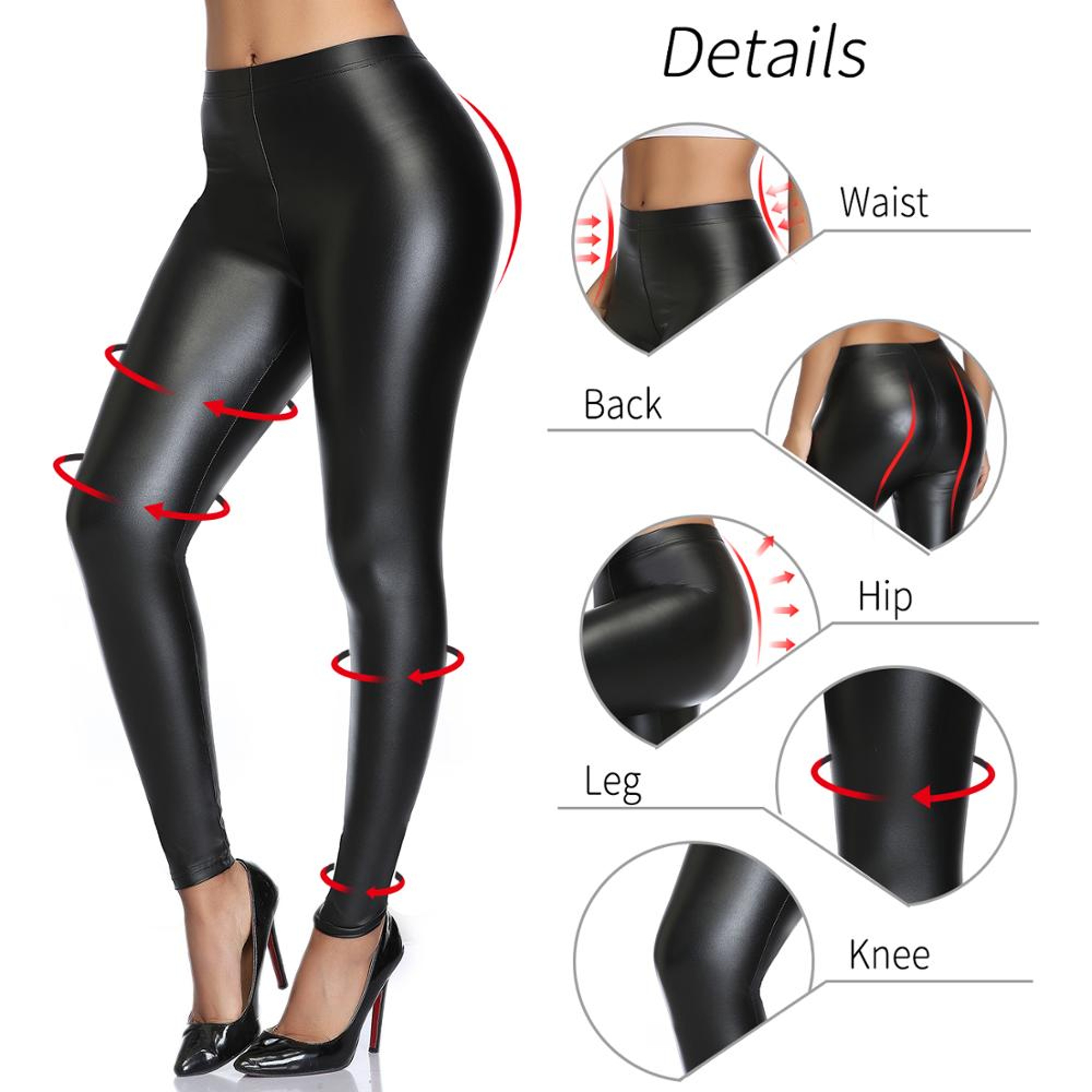 Womens Black Faux Leather Leggings With Stretch Fit And BootyLifting Design 3
