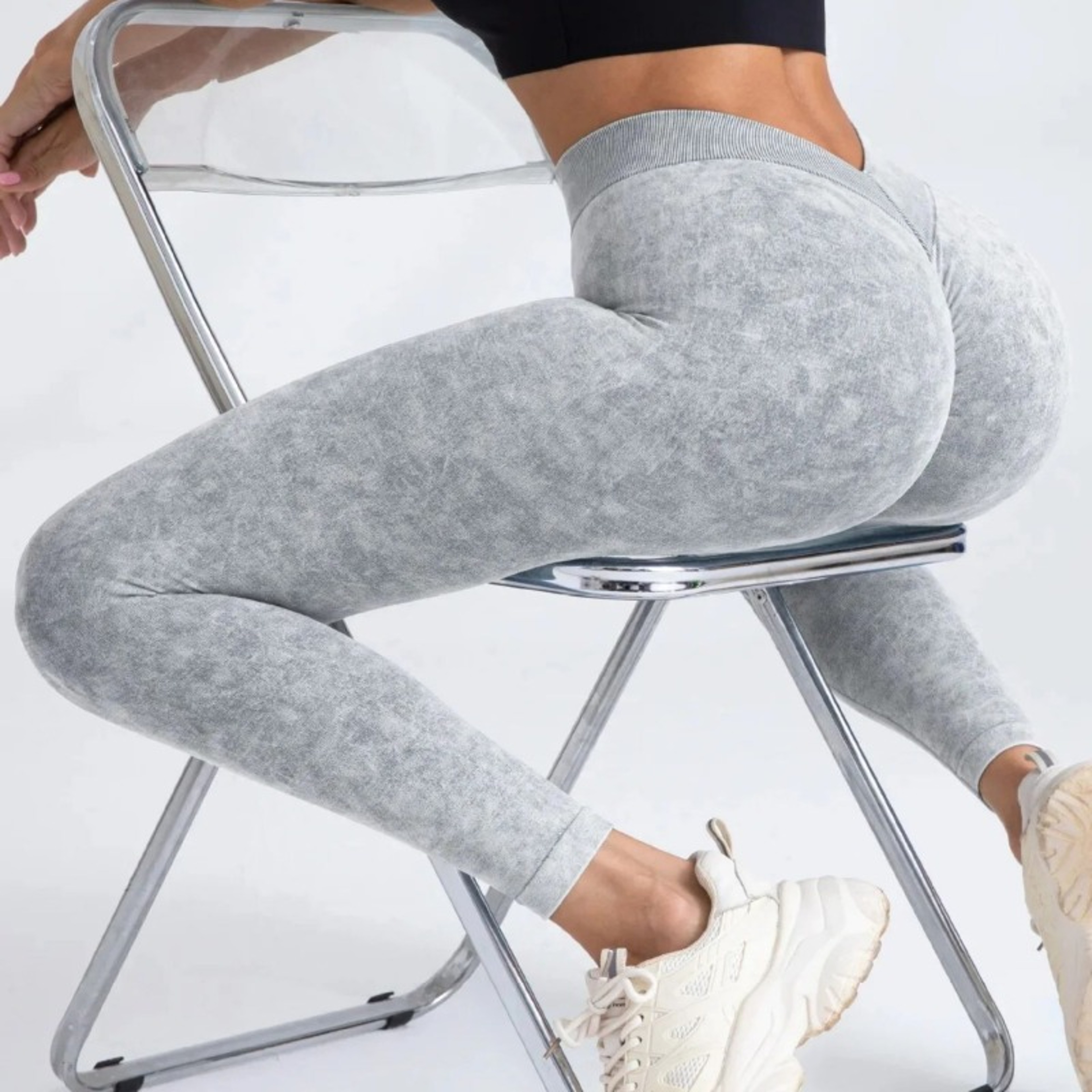 Womens Seamless High Waist VBack Booty Lifting Yoga Leggings 1