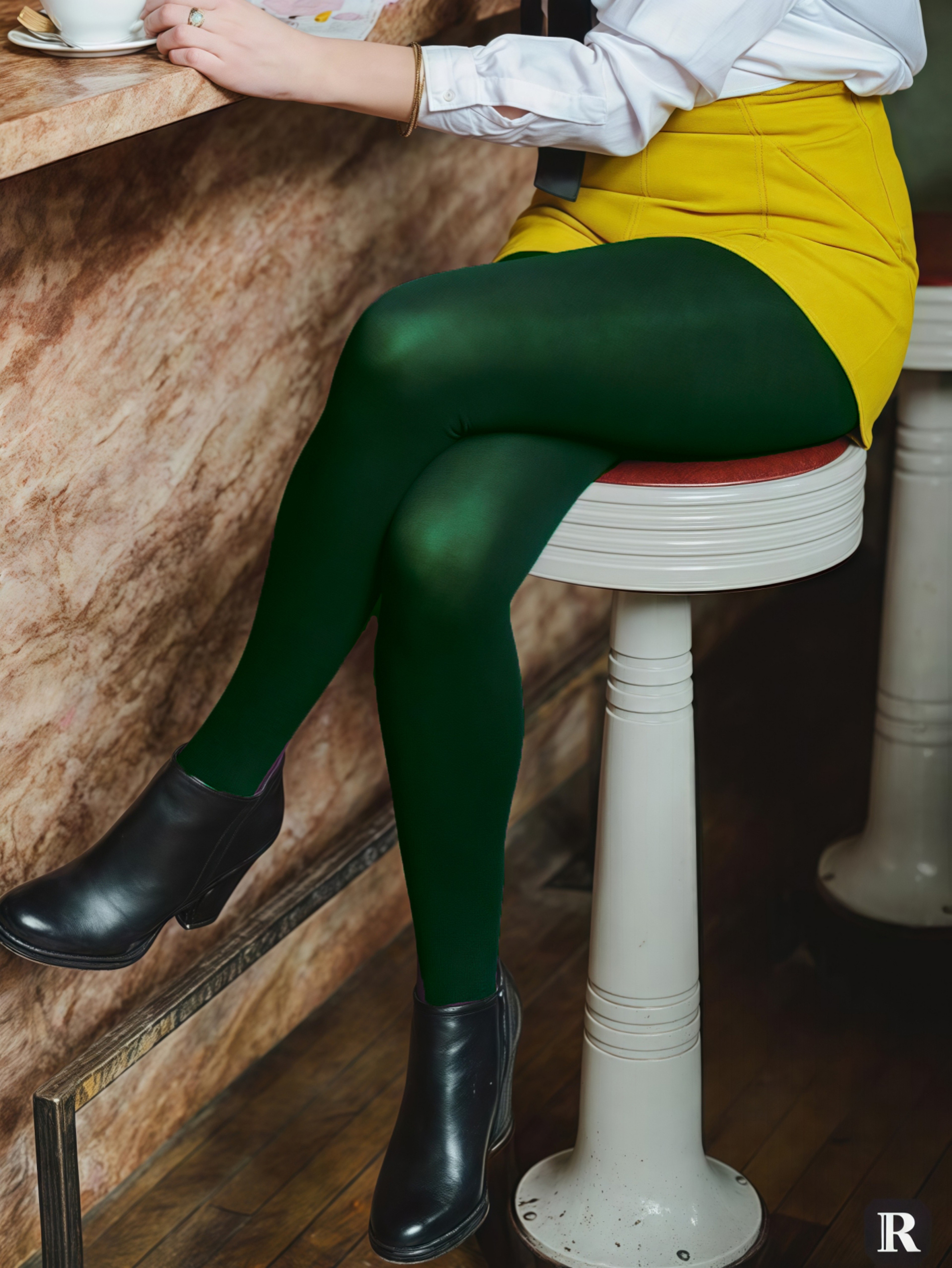 Women's Dark Green Velvet Tights High Waist Seamless Opaque Pantyhose – view 1