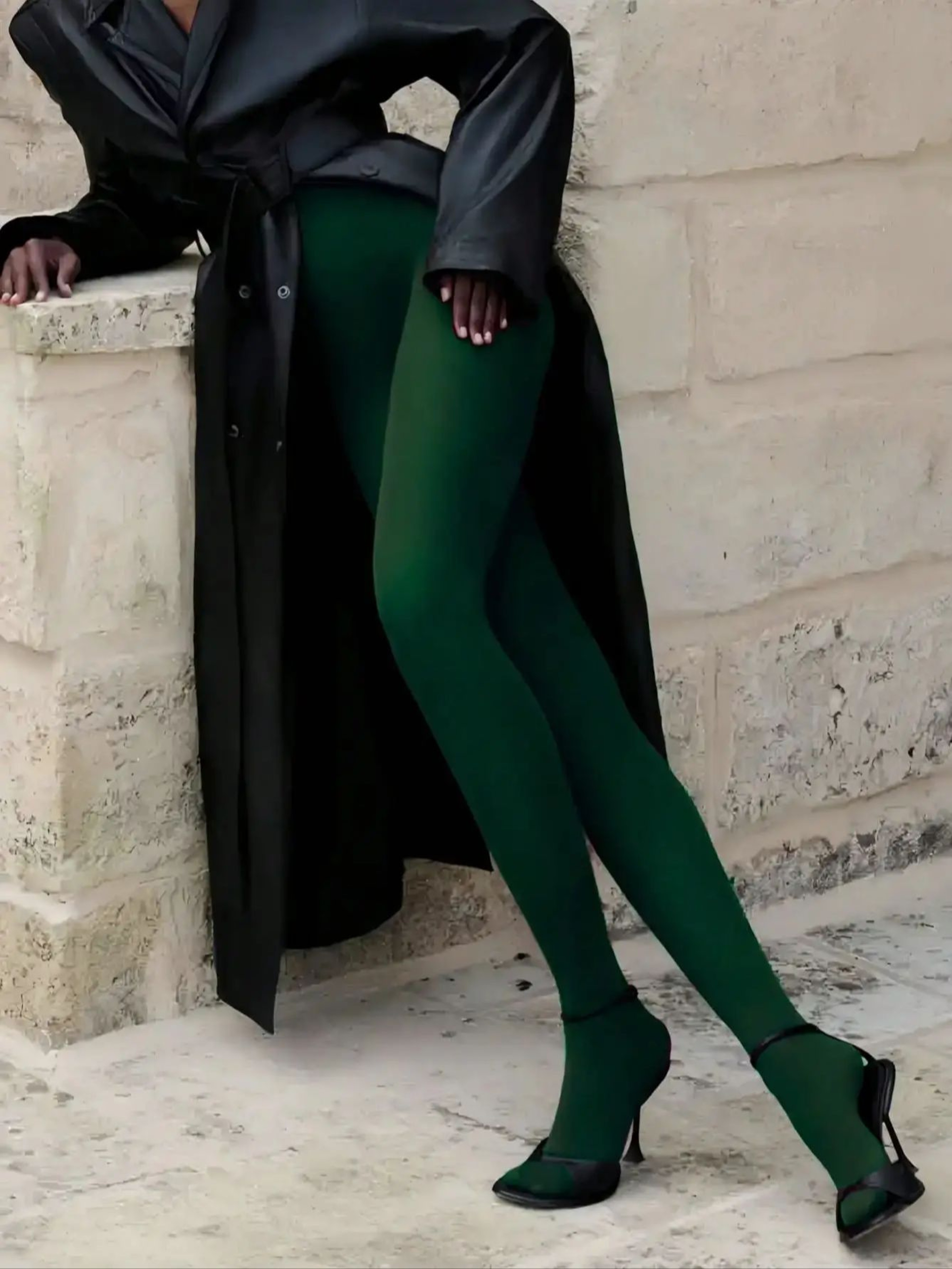 Women's Dark Green Velvet Tights High Waist Seamless Opaque Pantyhose – view 6