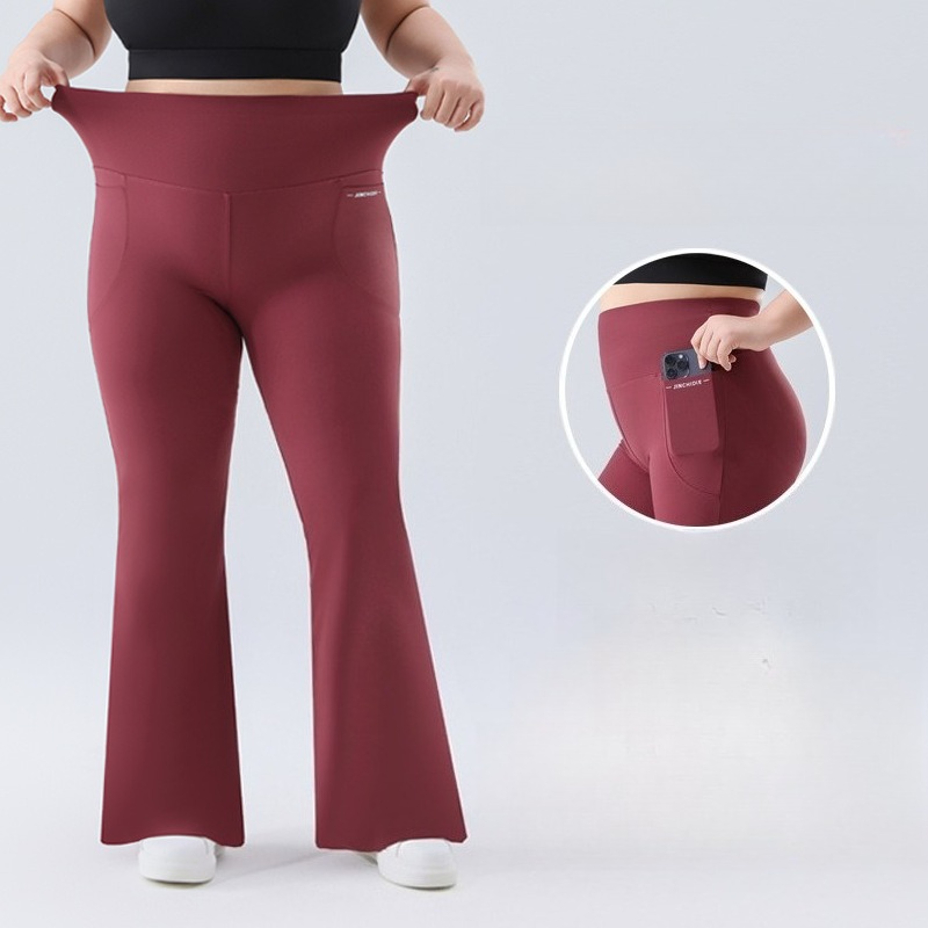 Plus Size High Waisted Flared Yoga Leggings With Side Pockets 3