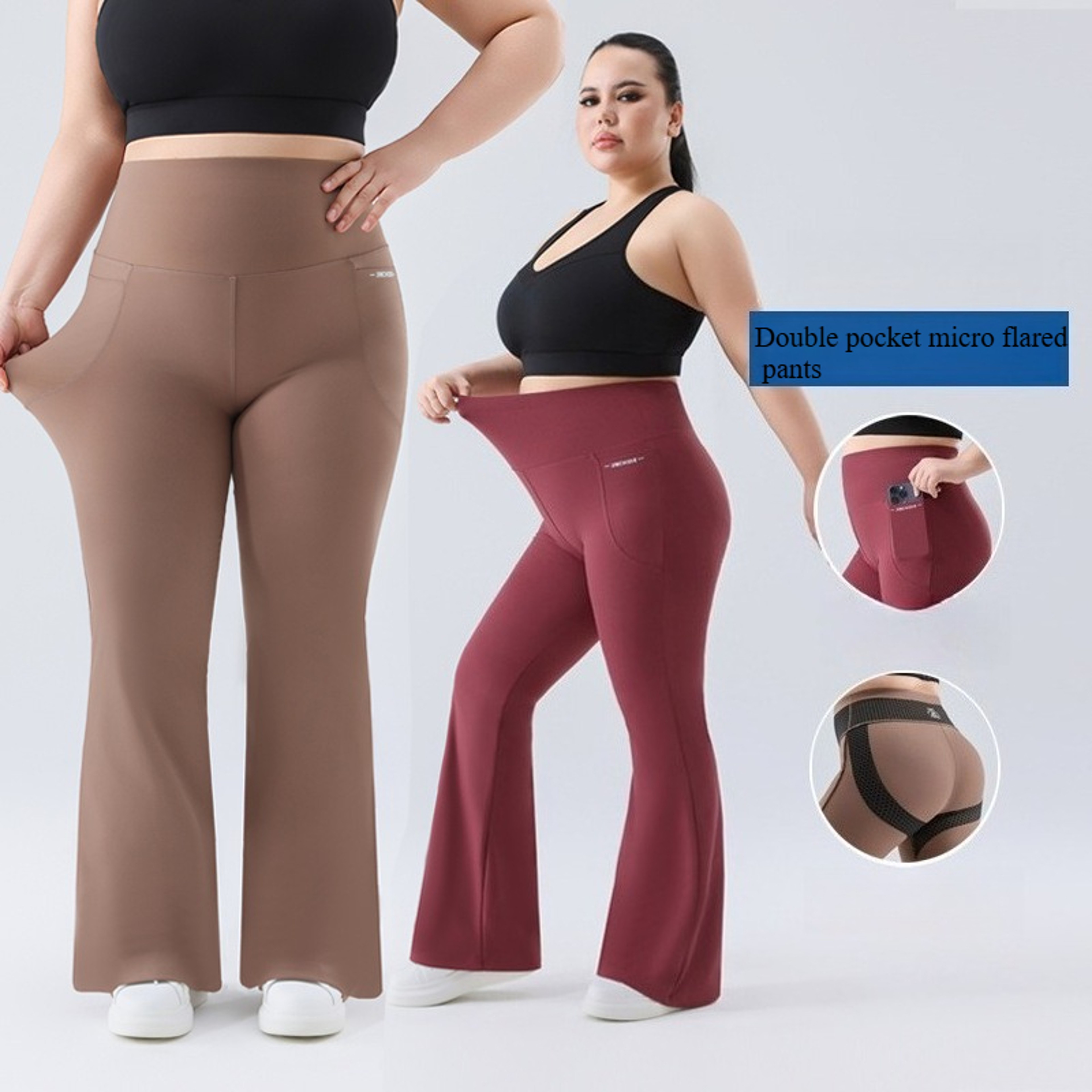 Plus Size High Waisted Flared Yoga Leggings With Side Pockets 1