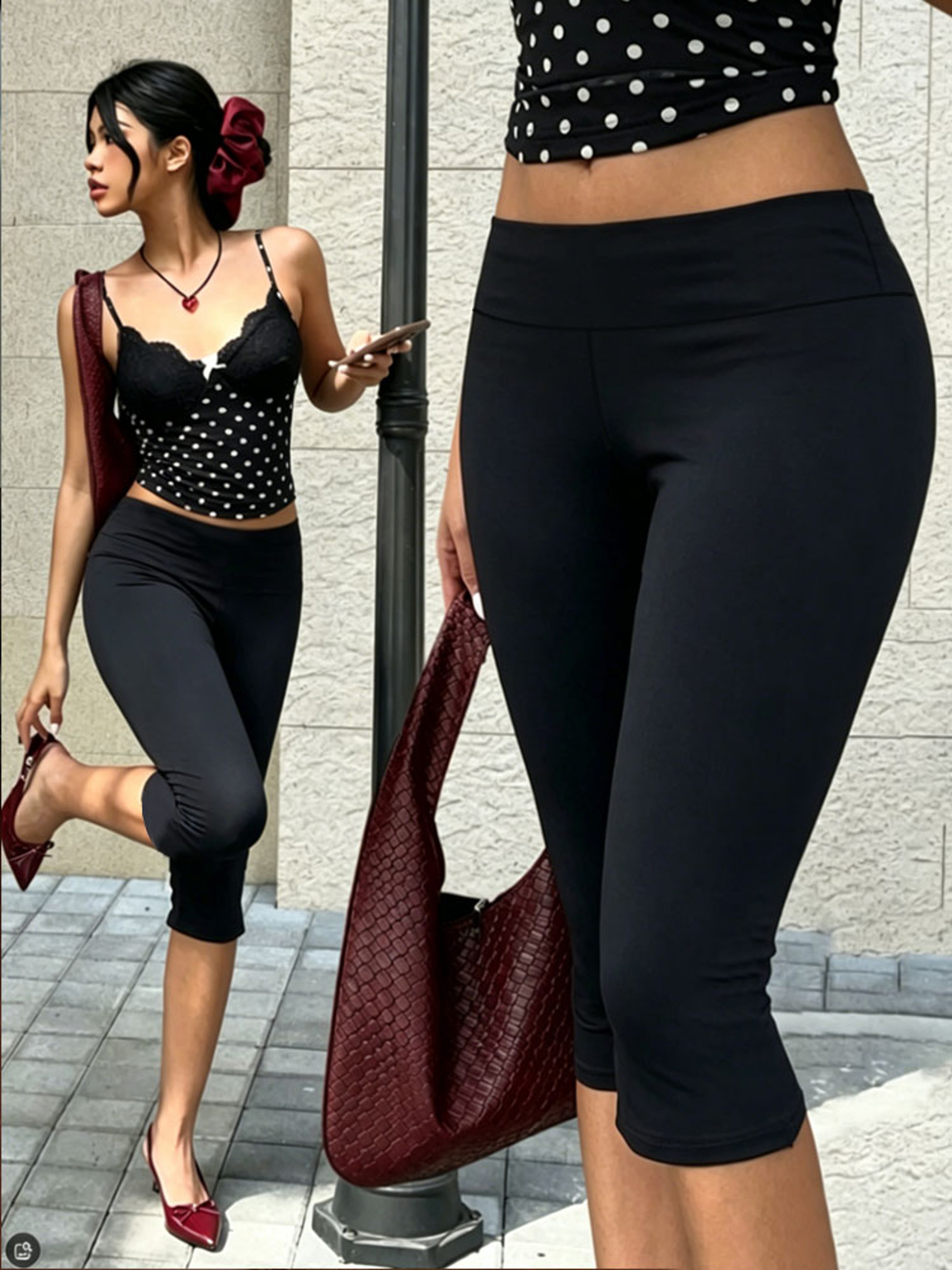 Women's Y2K High Waist Capri Leggings with Tummy Control and Slim Fit – view 1