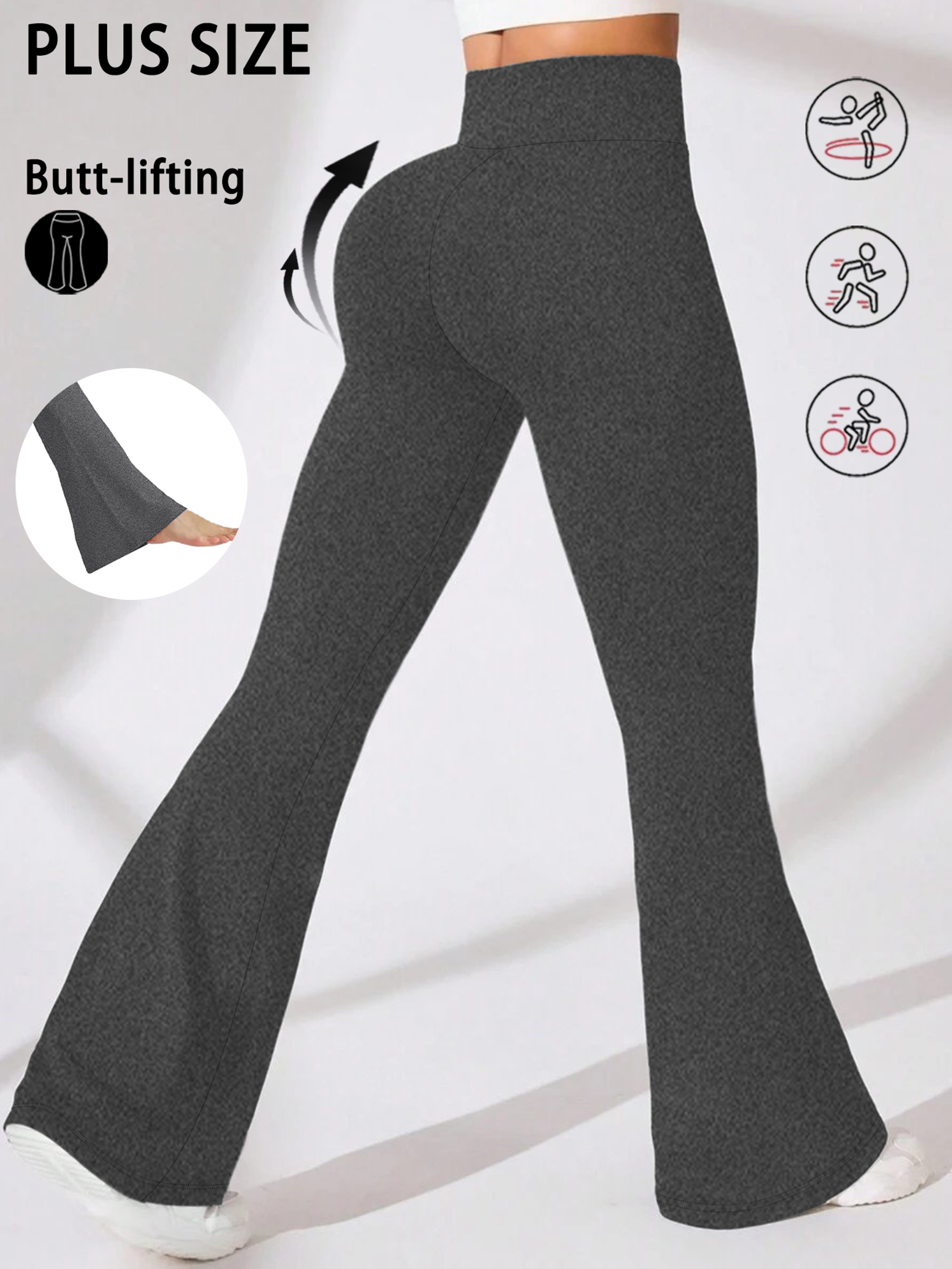 Plus Size Womens High Waisted Flare Leggings With Tummy Control 1