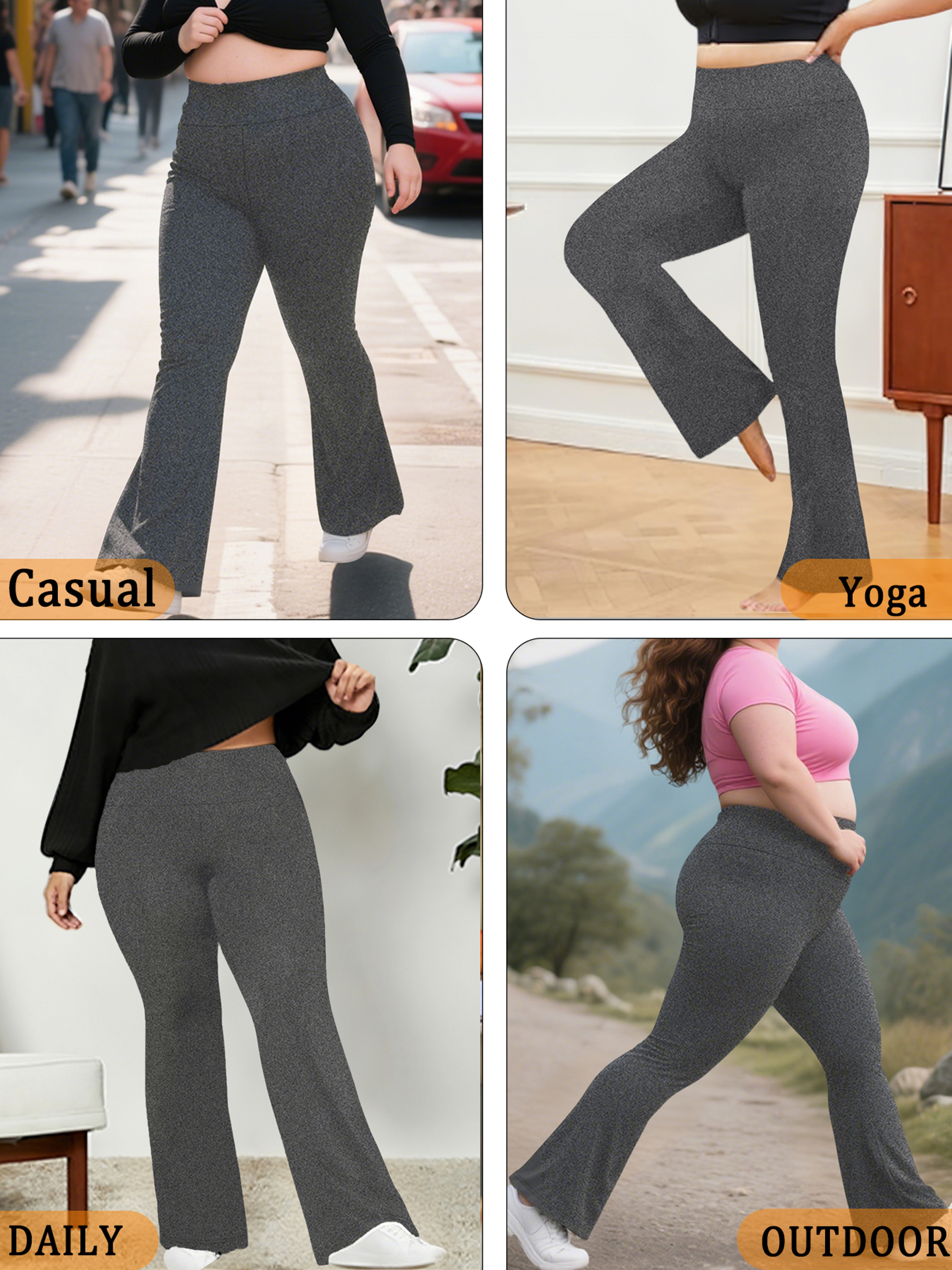 Plus Size Womens High Waisted Flare Leggings With Tummy Control 3