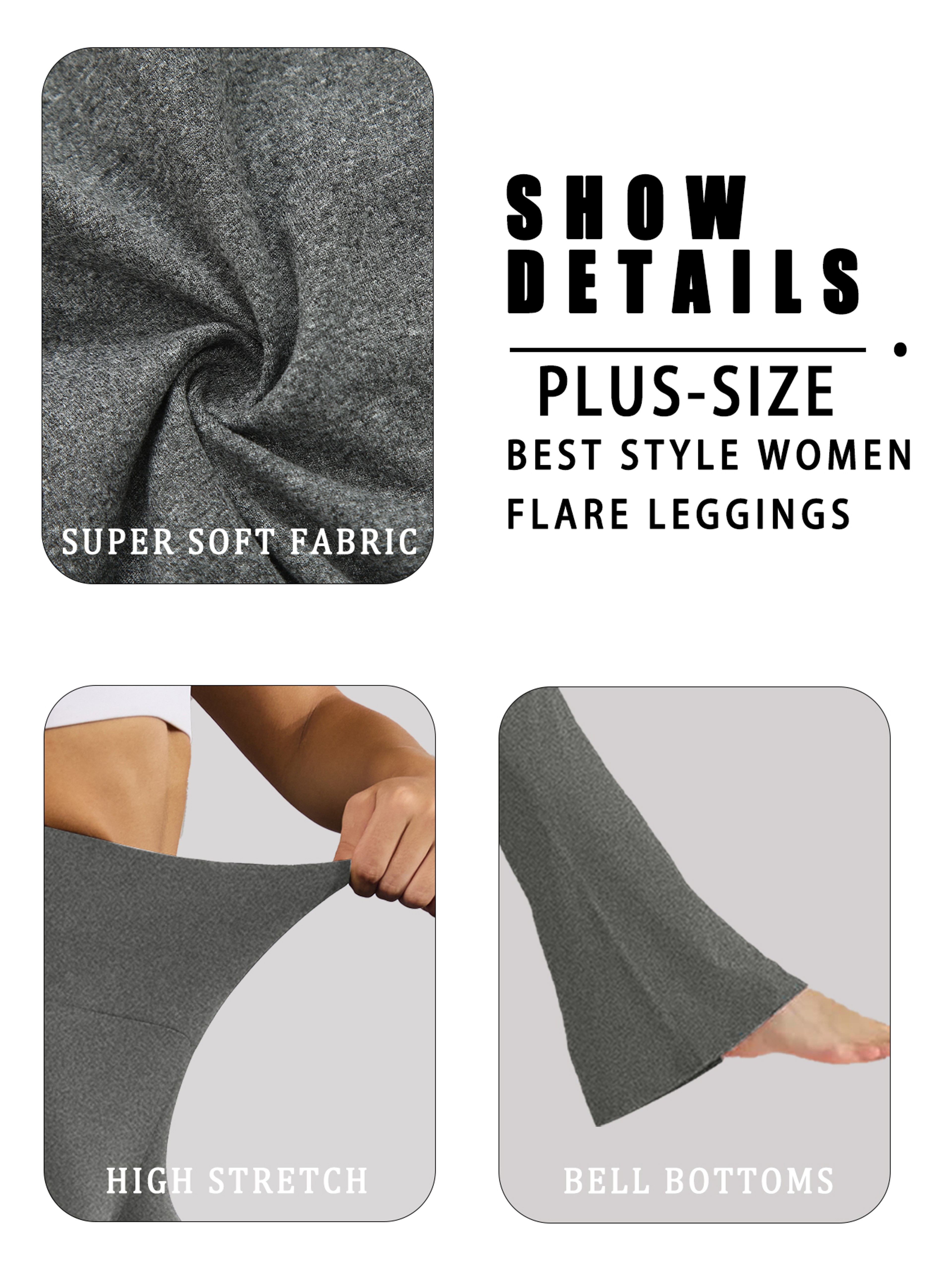 Plus Size Womens High Waisted Flare Leggings With Tummy Control 4