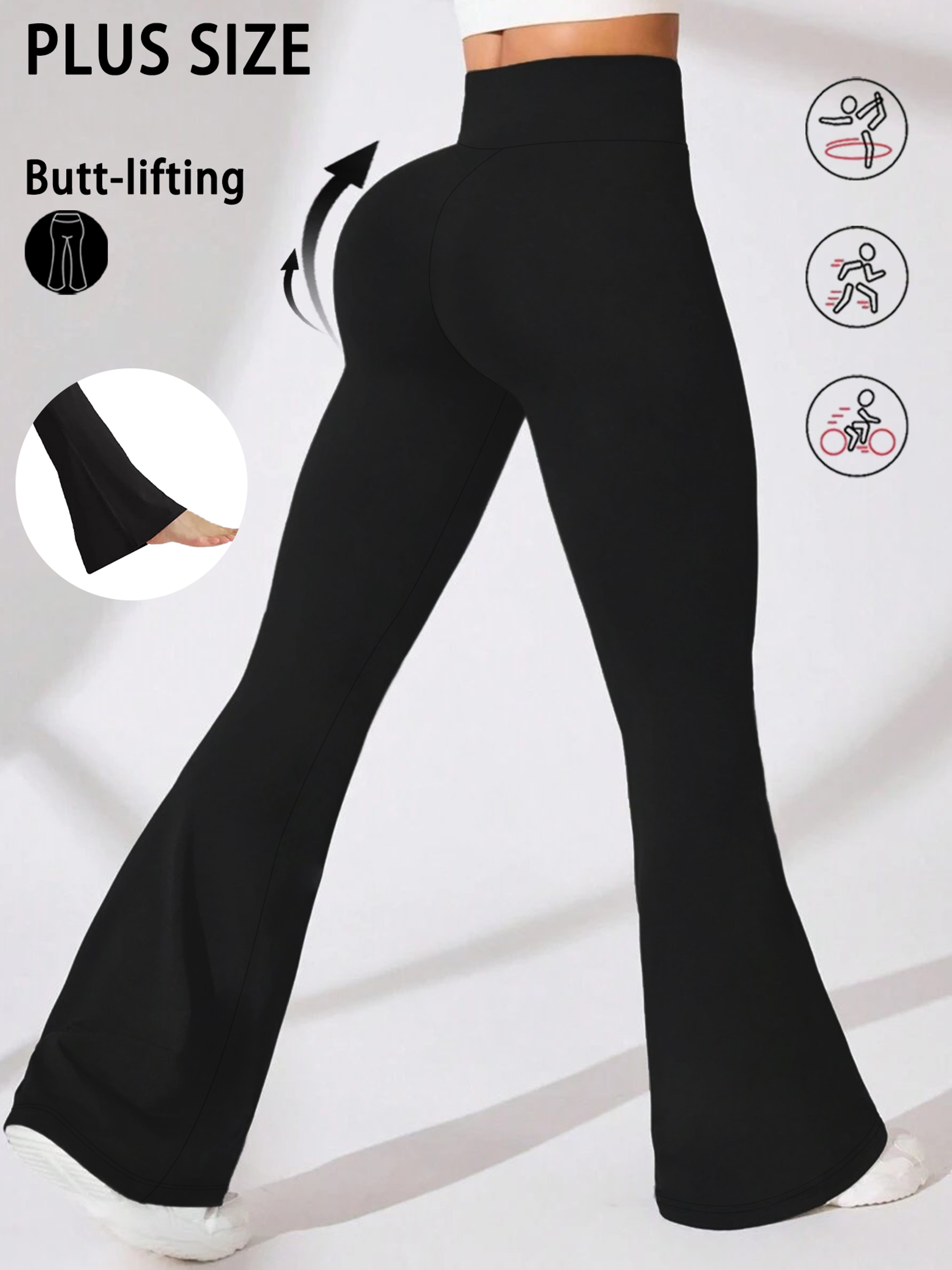 Plus Size Womens High Waisted Flare Leggings With Tummy Control 9