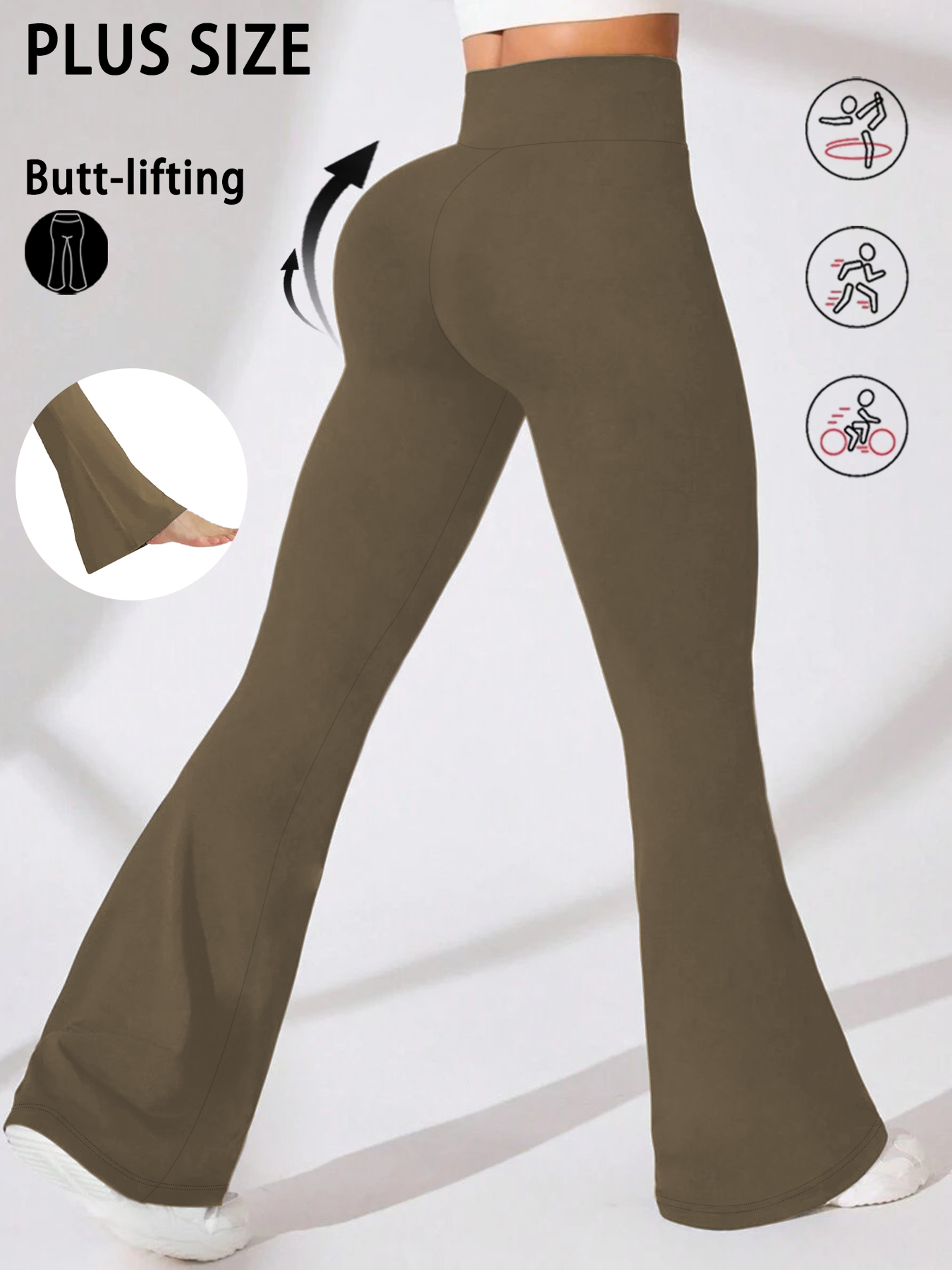 Plus Size Womens High Waisted Flare Leggings With Tummy Control 8