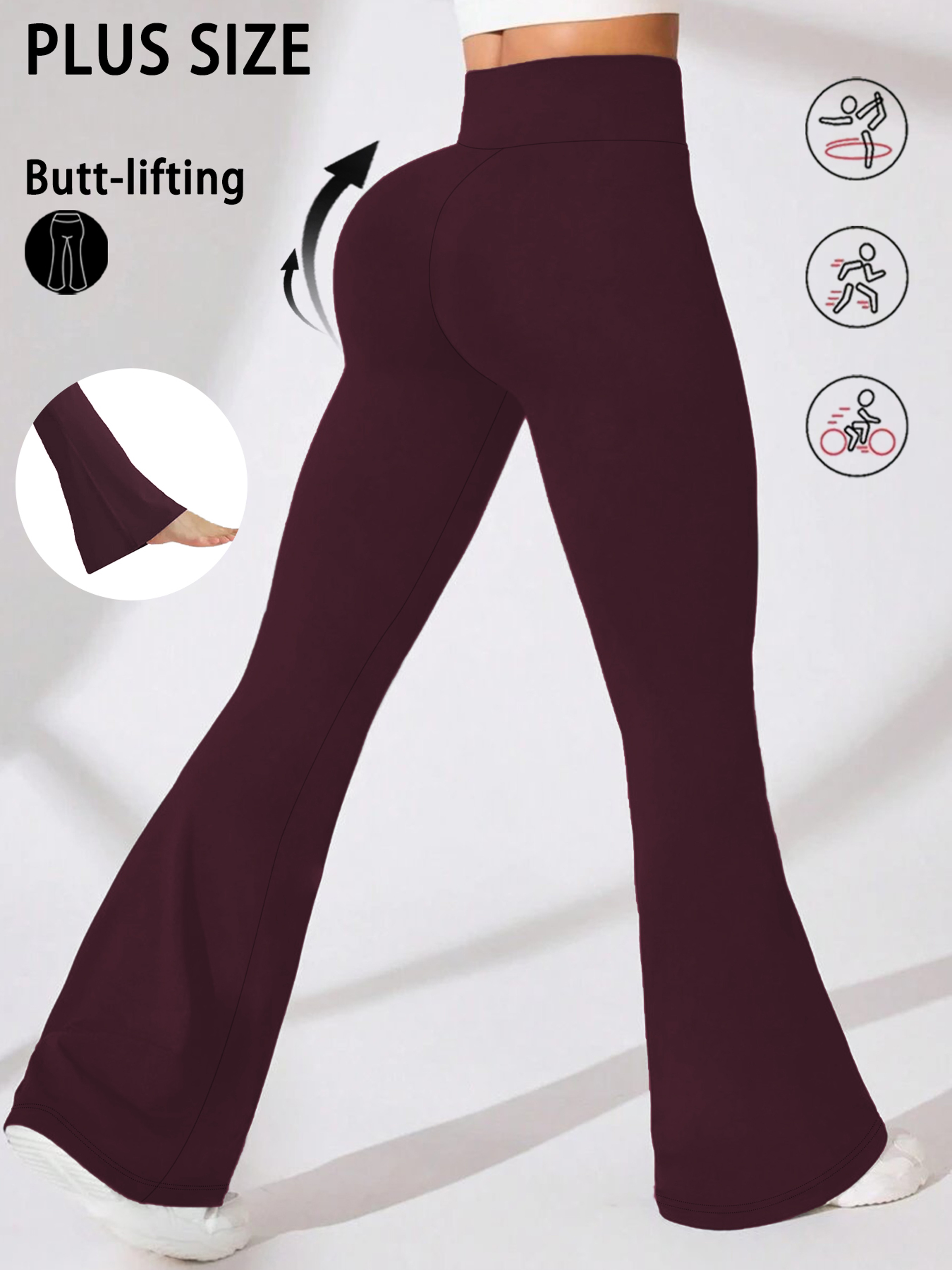 Plus Size Womens High Waisted Flare Leggings With Tummy Control 0