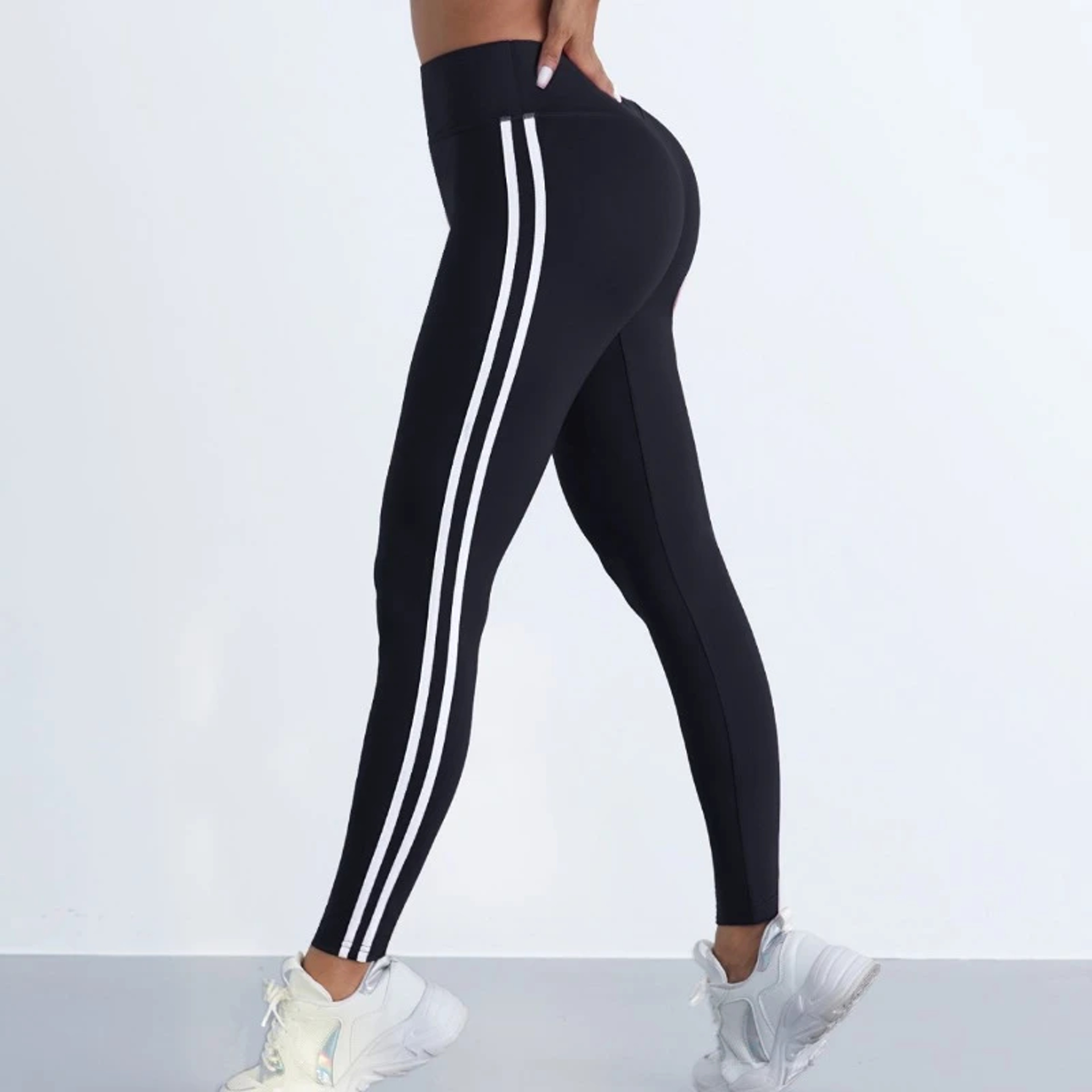 Womens High Waist Booty Lifting Striped Seamless Yoga Leggings 1