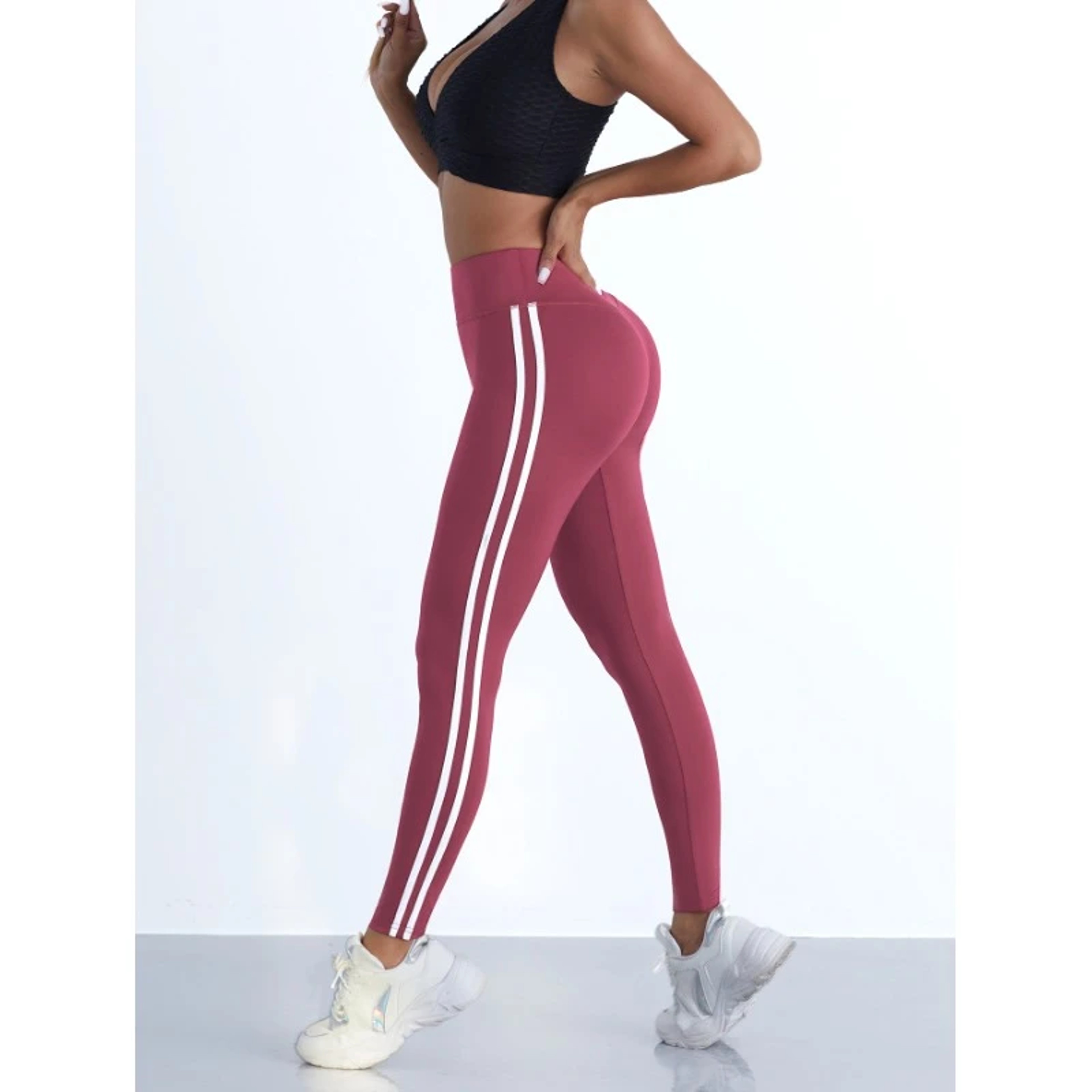 Womens High Waist Booty Lifting Striped Seamless Yoga Leggings 3