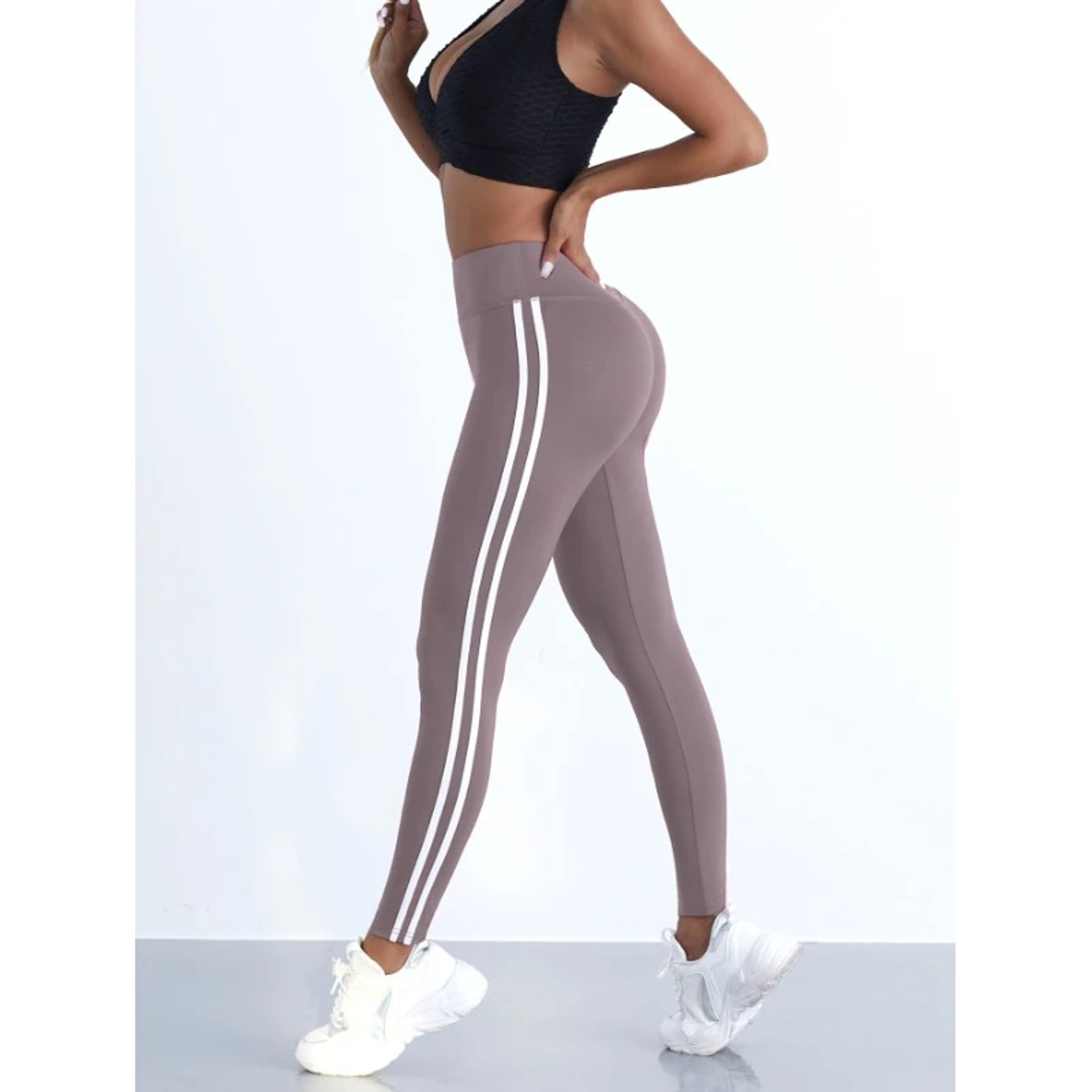 Womens High Waist Booty Lifting Striped Seamless Yoga Leggings 2