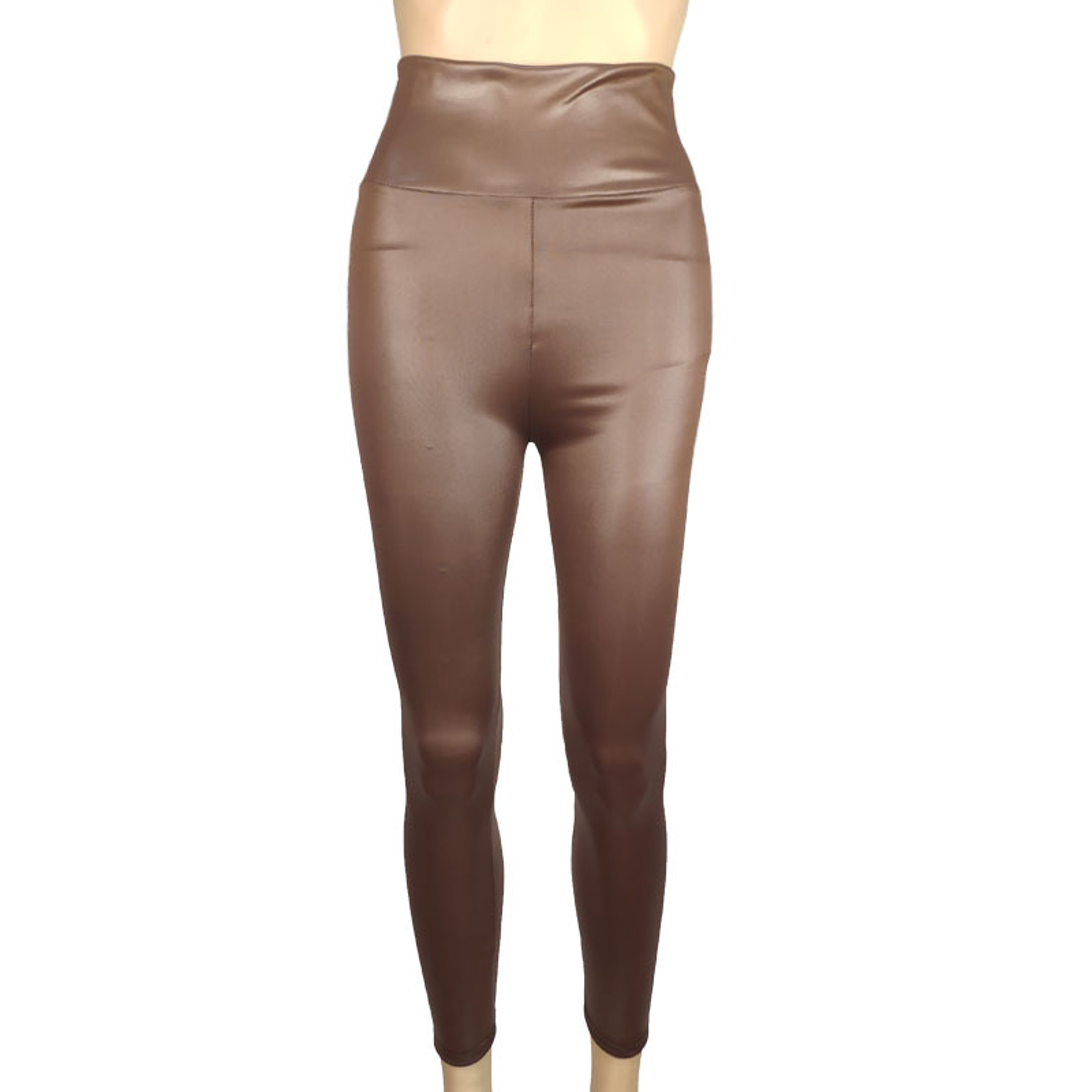 Women's High-Waisted Faux Leather Leggings with Stretchy Ankle-Length Fit – view 10