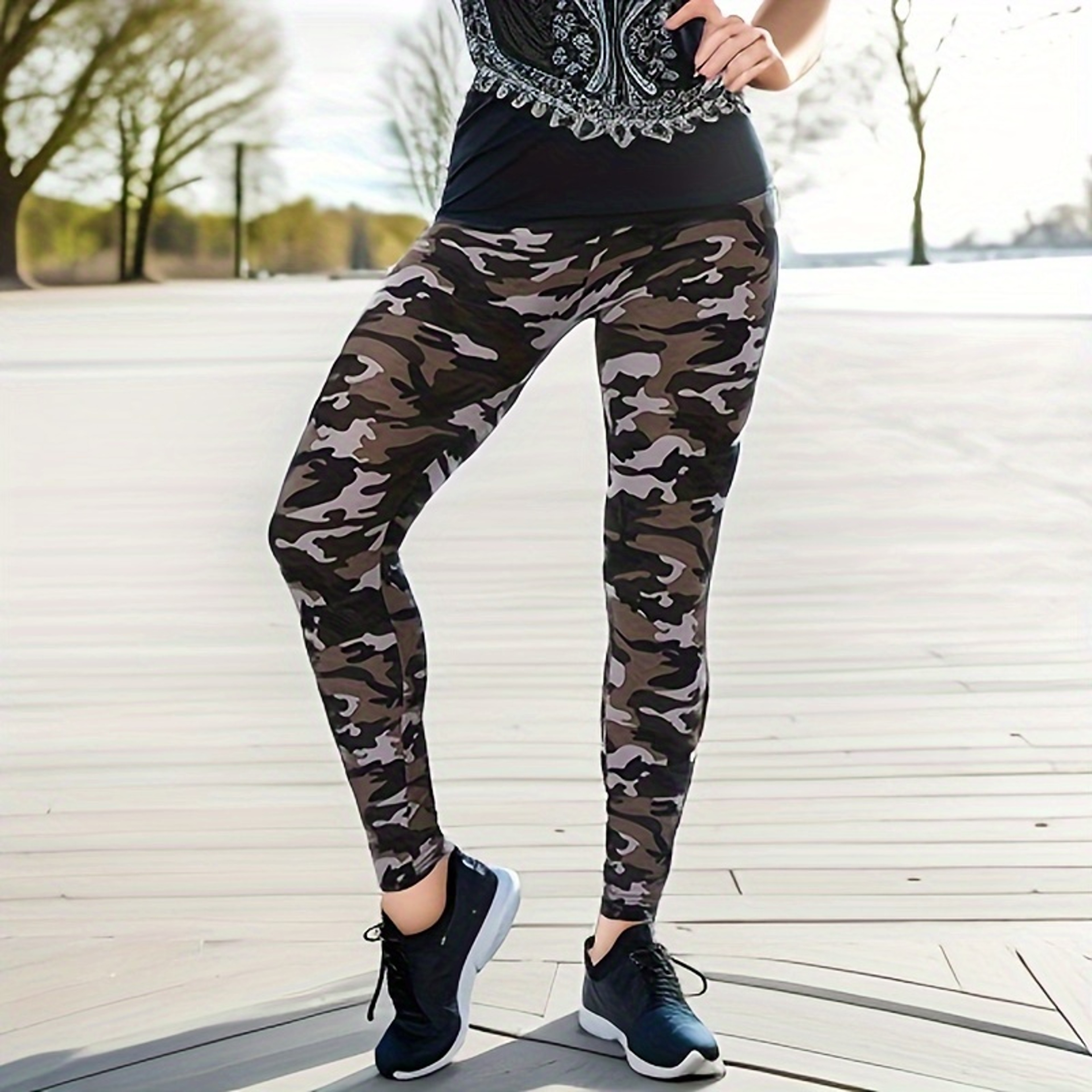 Womens Camouflage Print Leggings With High Stretch And MidRise Waist 1