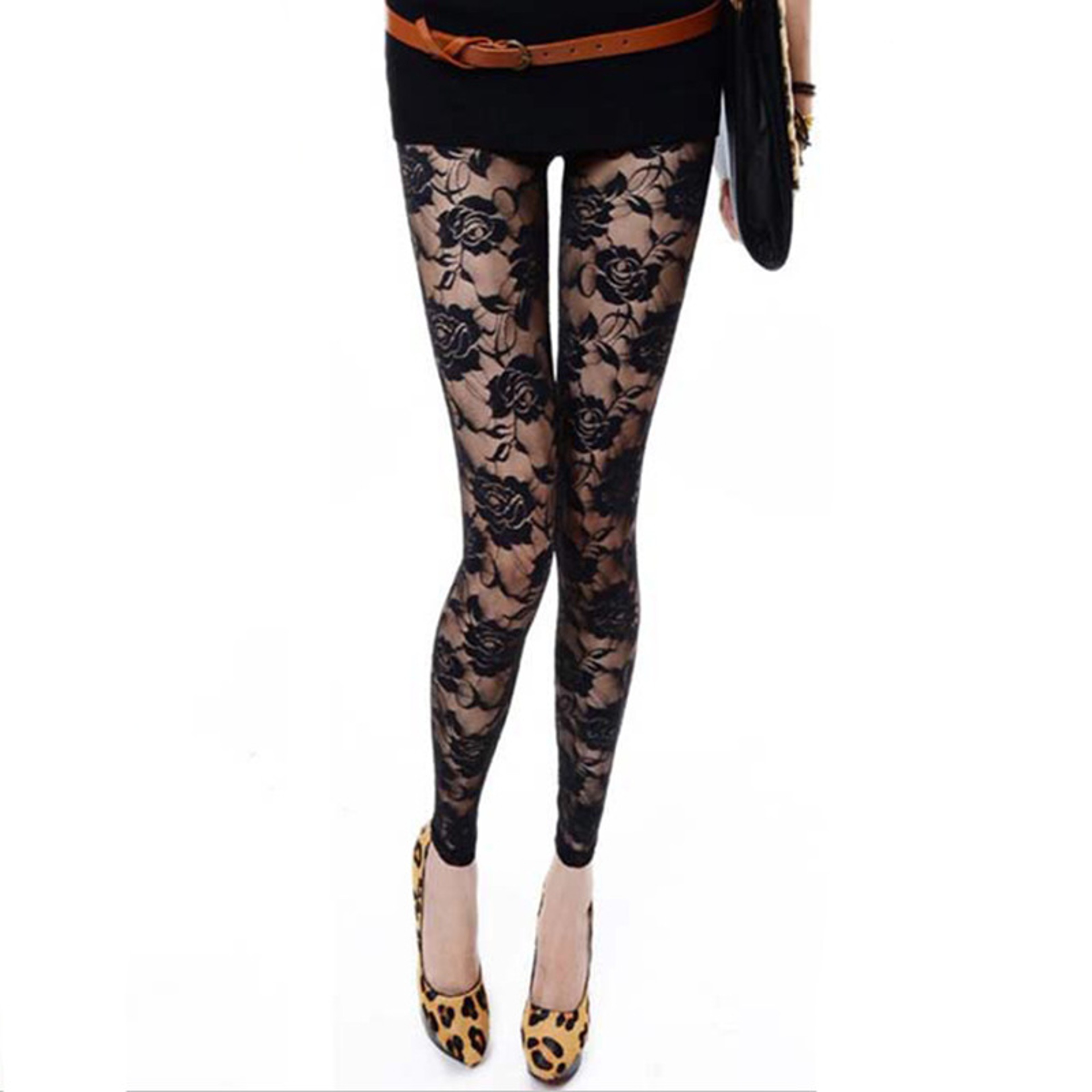 Women's Retro Lace Mesh Leggings – Mid-Waist Ankle-Length Summer Pants – view 1