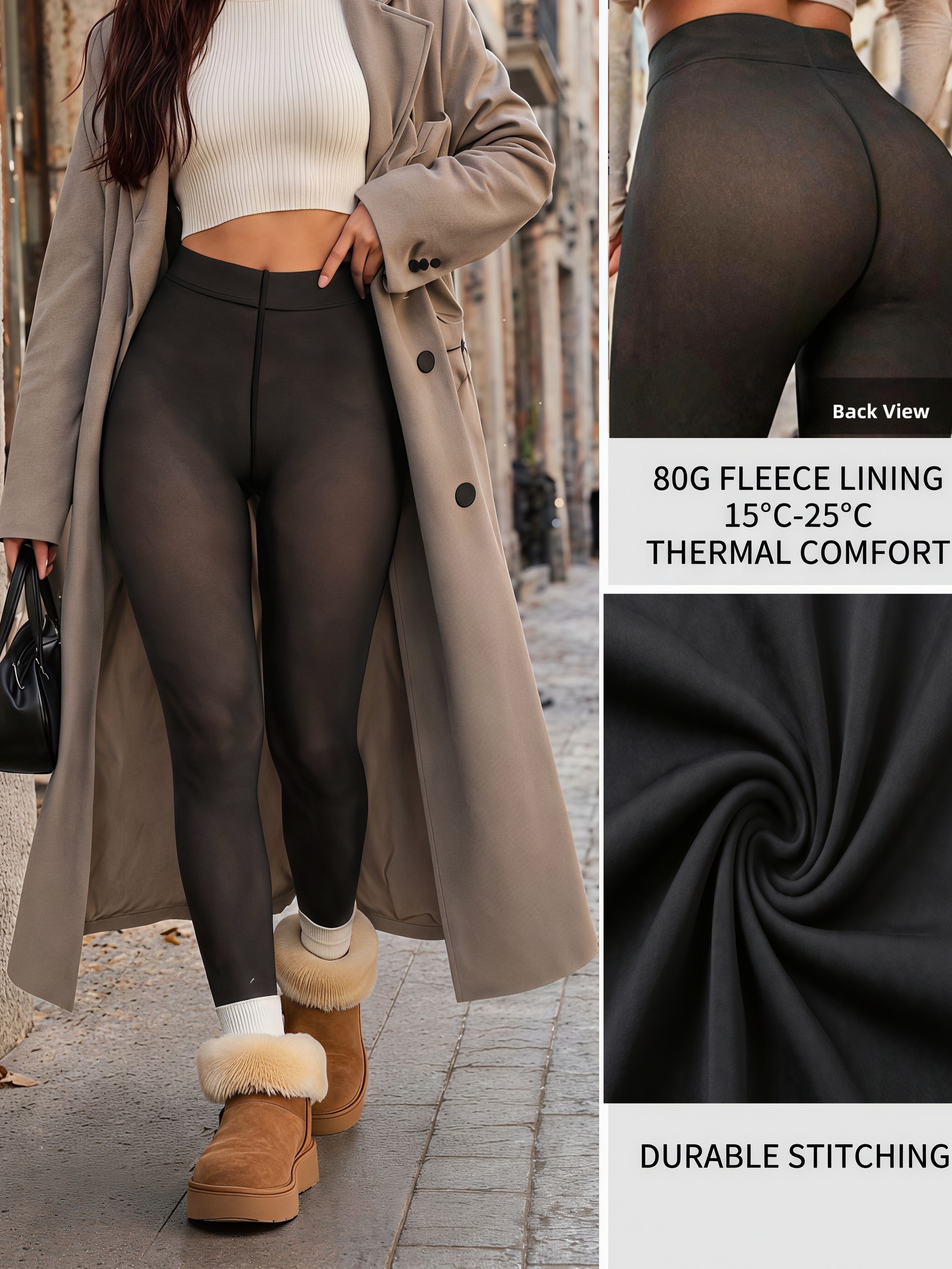 Women's High Waist Thermal Tights Stretch Seamless Black Pantyhose – view 1