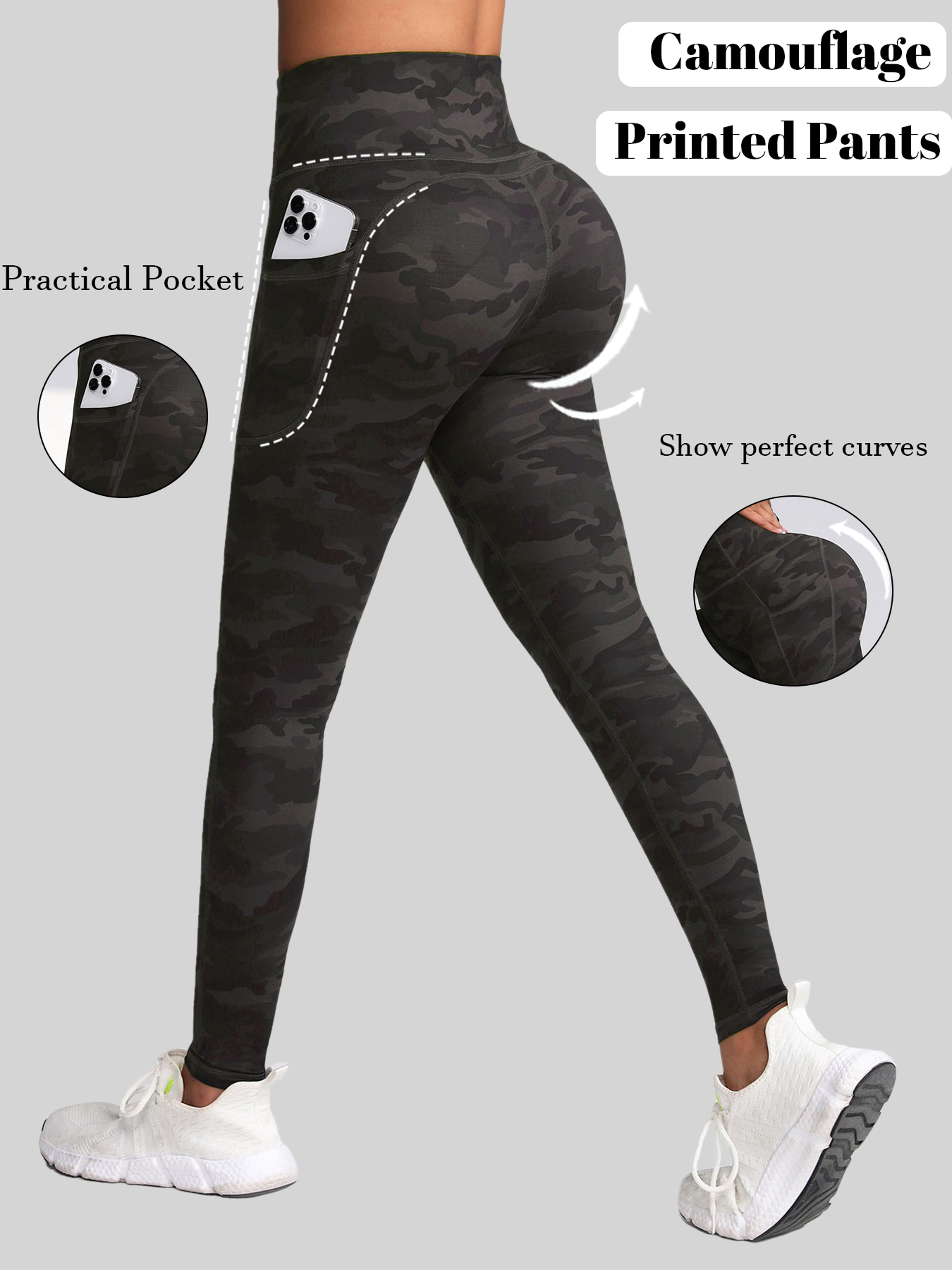 Womens High Waist Camouflage Leggings With Pockets For Running And Fitness 1
