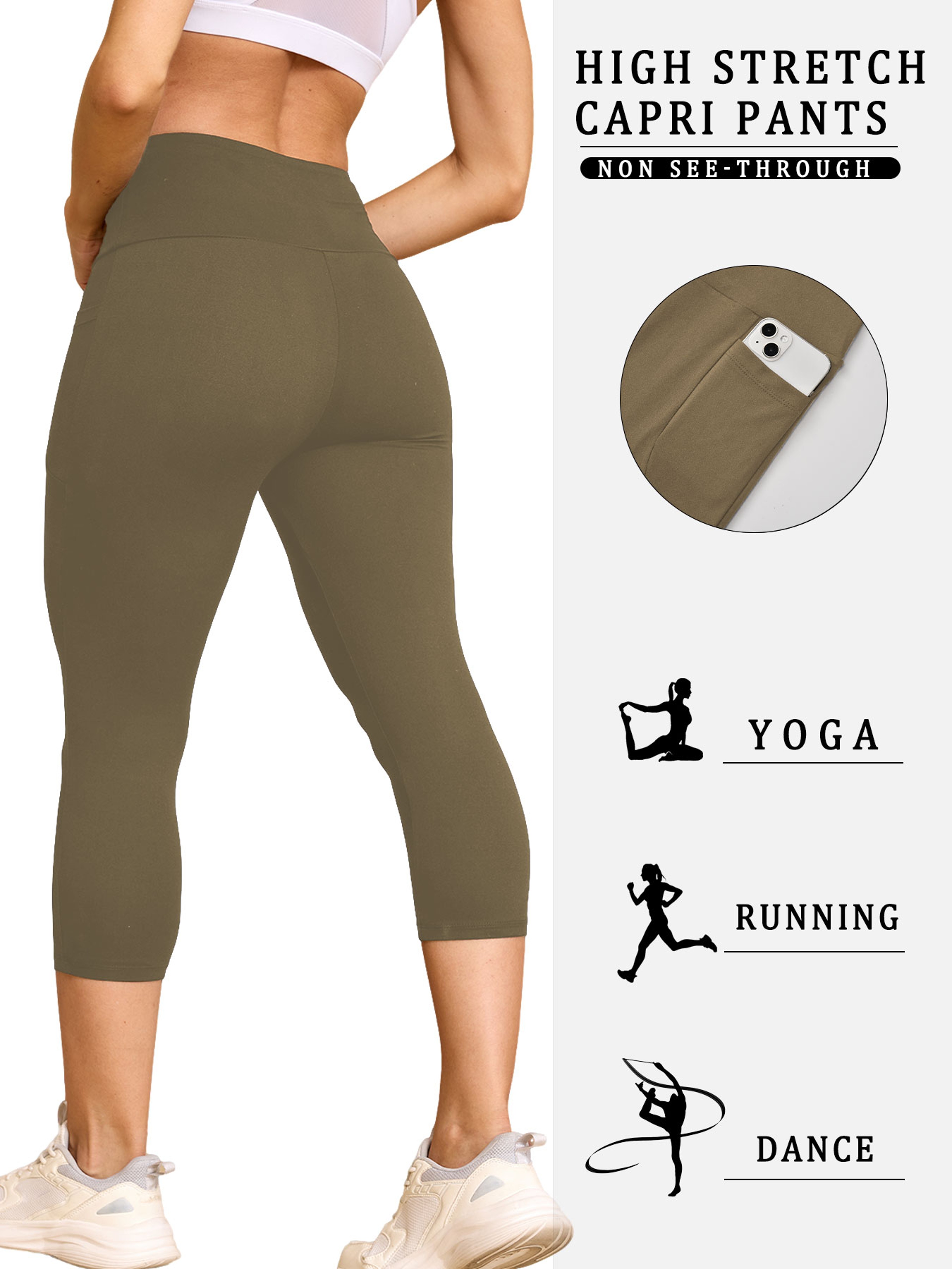 Womens High Waisted Capri Leggings With Pockets And Tummy Control 2