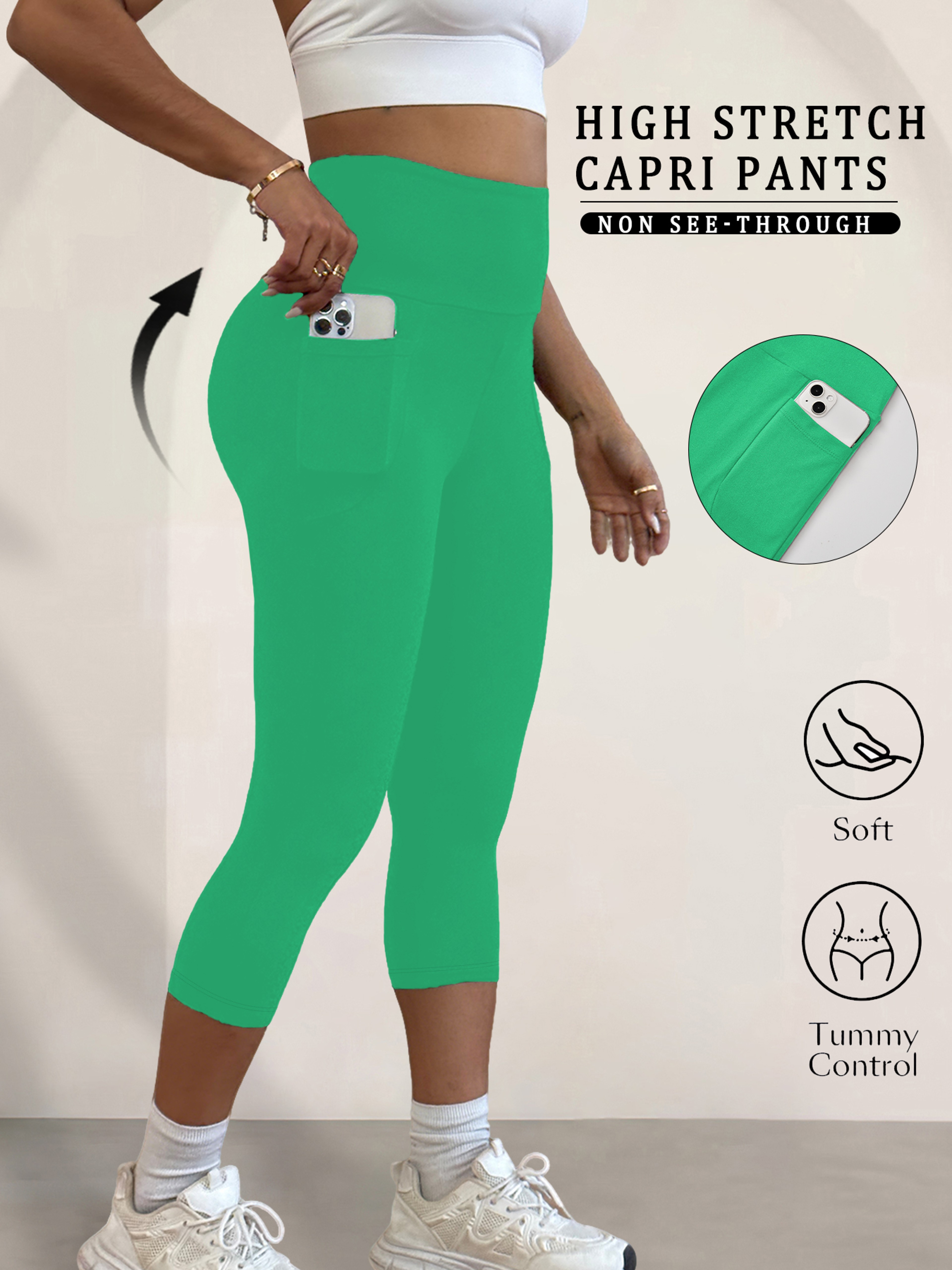Womens High Waisted Capri Leggings With Pockets And Tummy Control 9