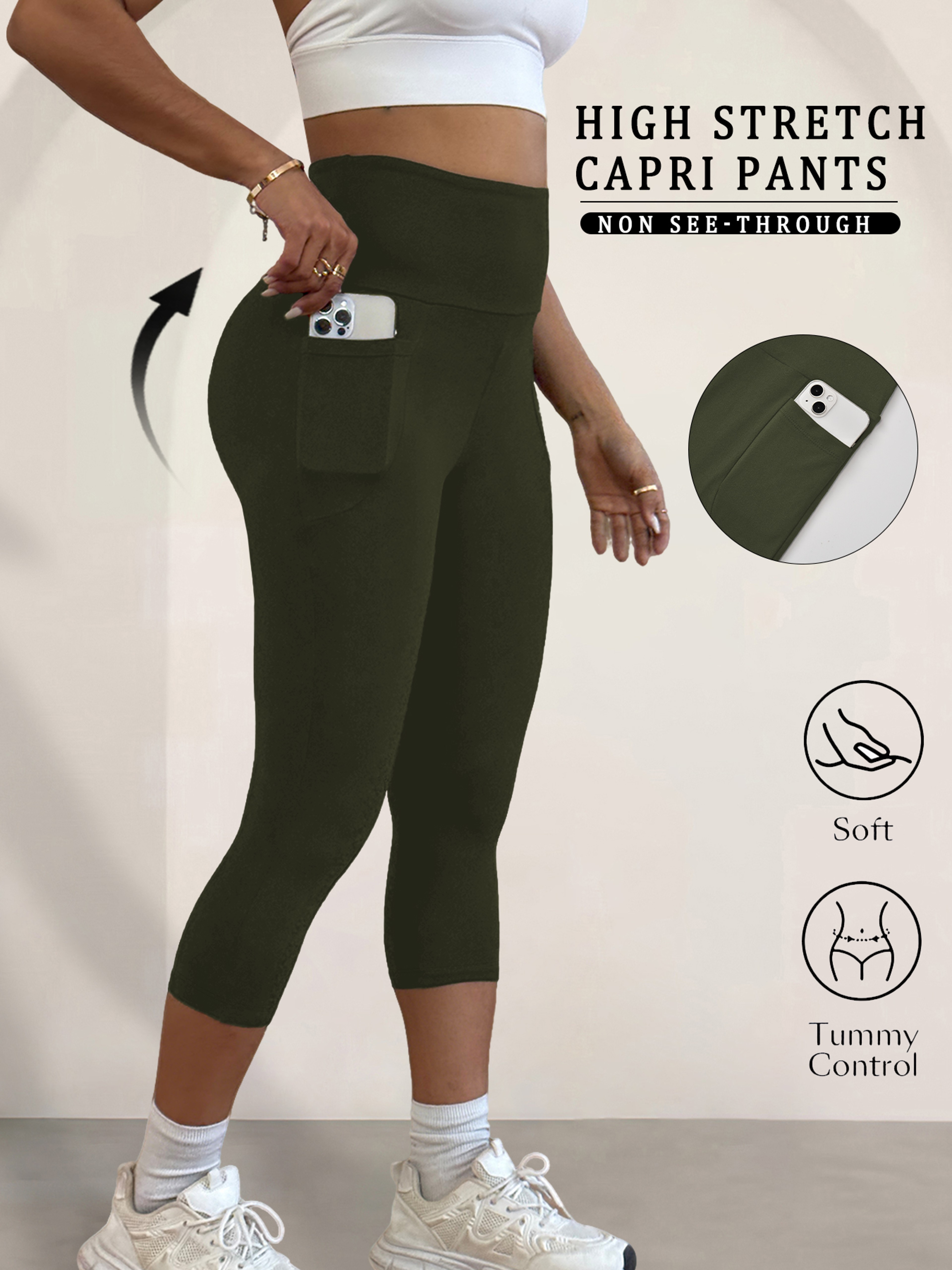 Womens High Waisted Capri Leggings With Pockets And Tummy Control 10
