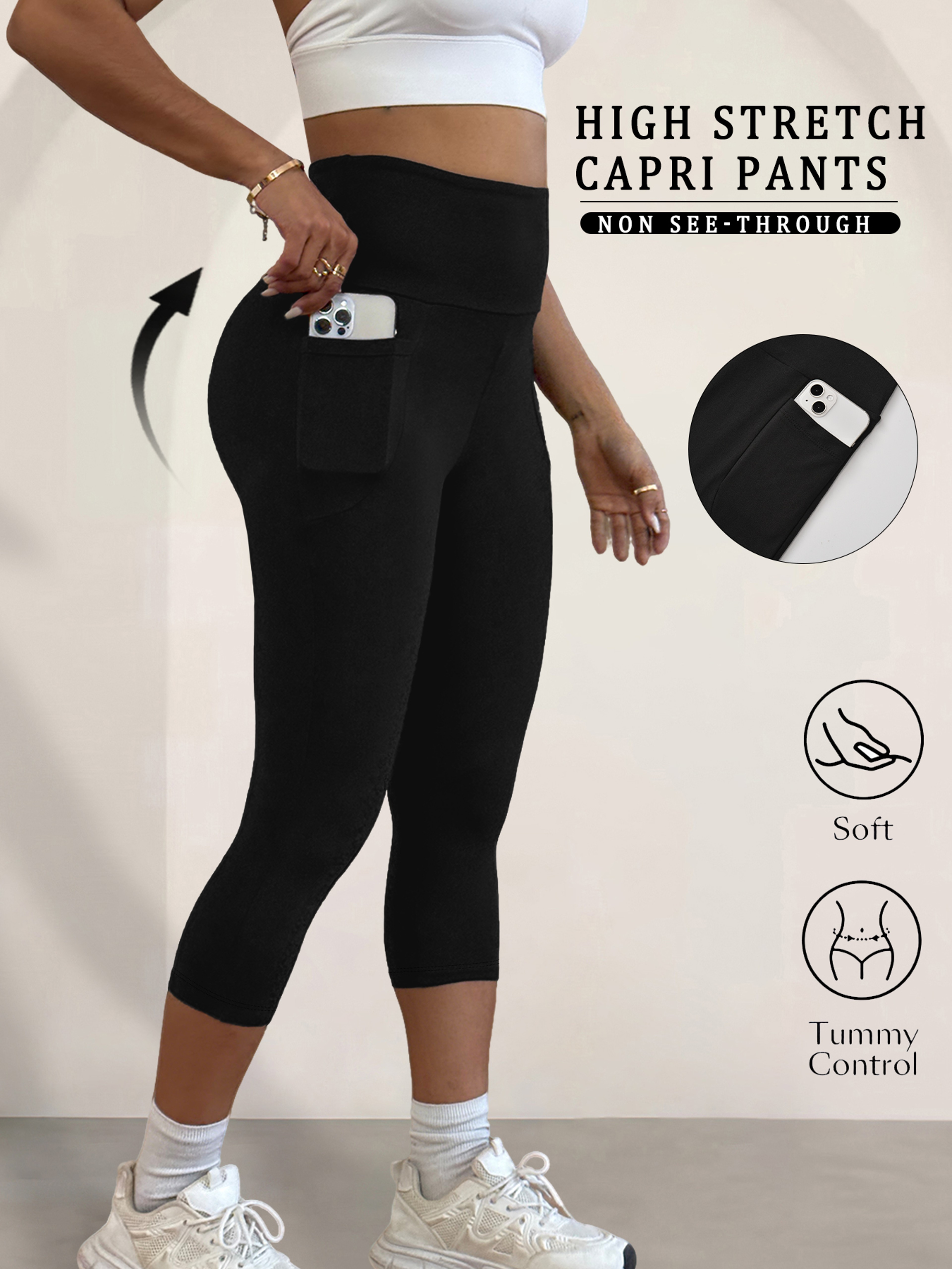 Womens High Waisted Capri Leggings With Pockets And Tummy Control 13