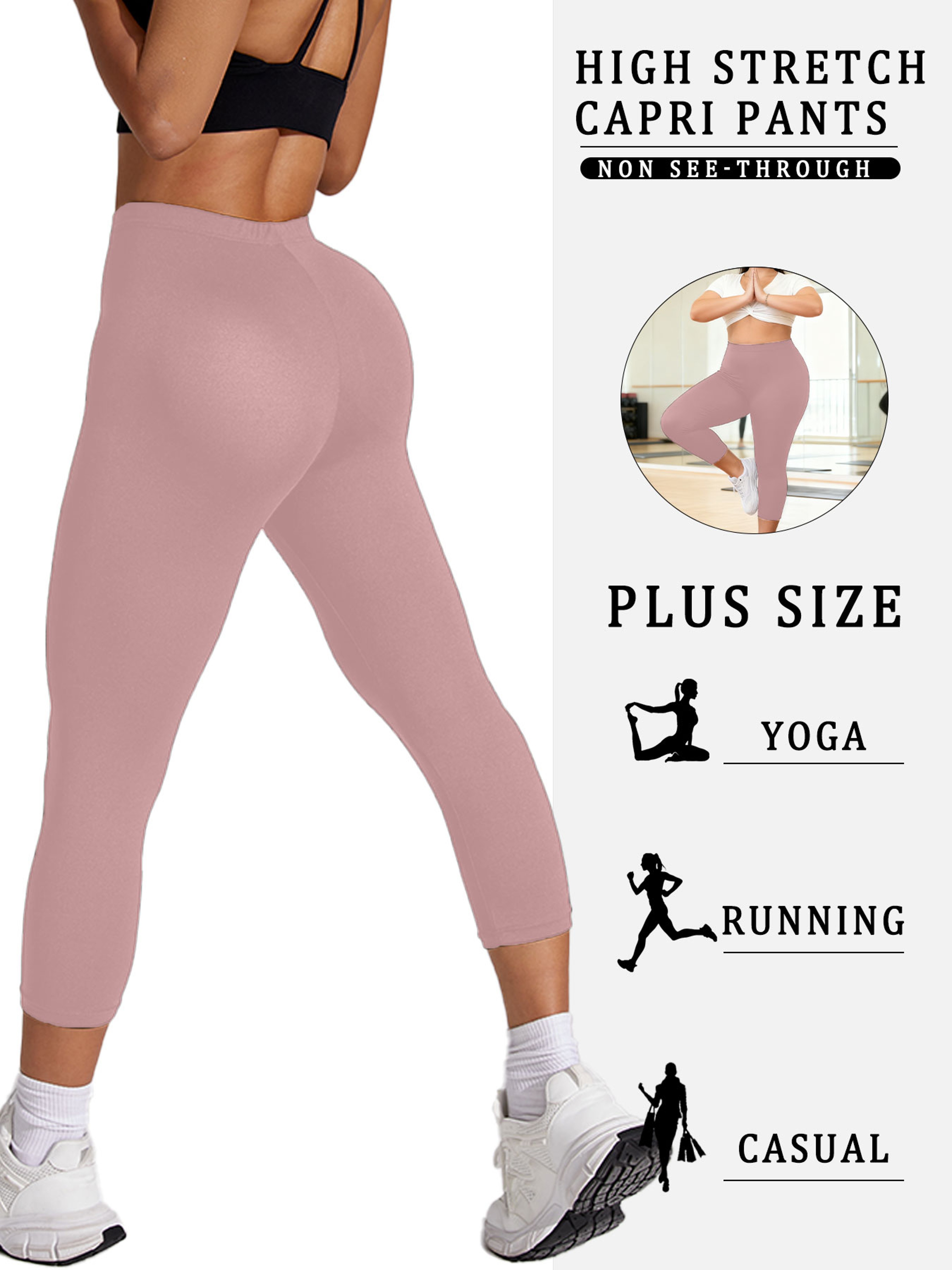 Plus Size Capri Yoga Leggings For Women Soft Stretch NonSeeThrough Workout Pants 2