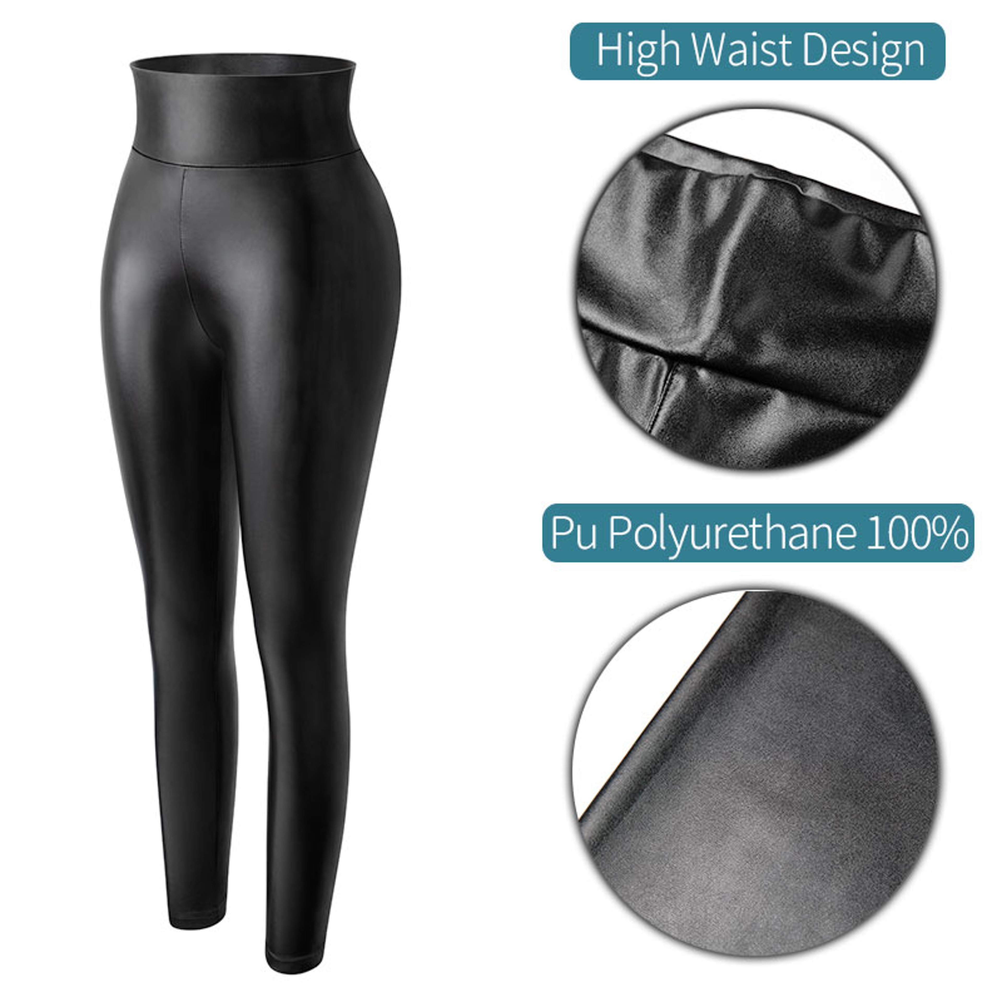 Womens High Waist Faux Leather Leggings With Stretch Fit And Butt Lifting Design 0