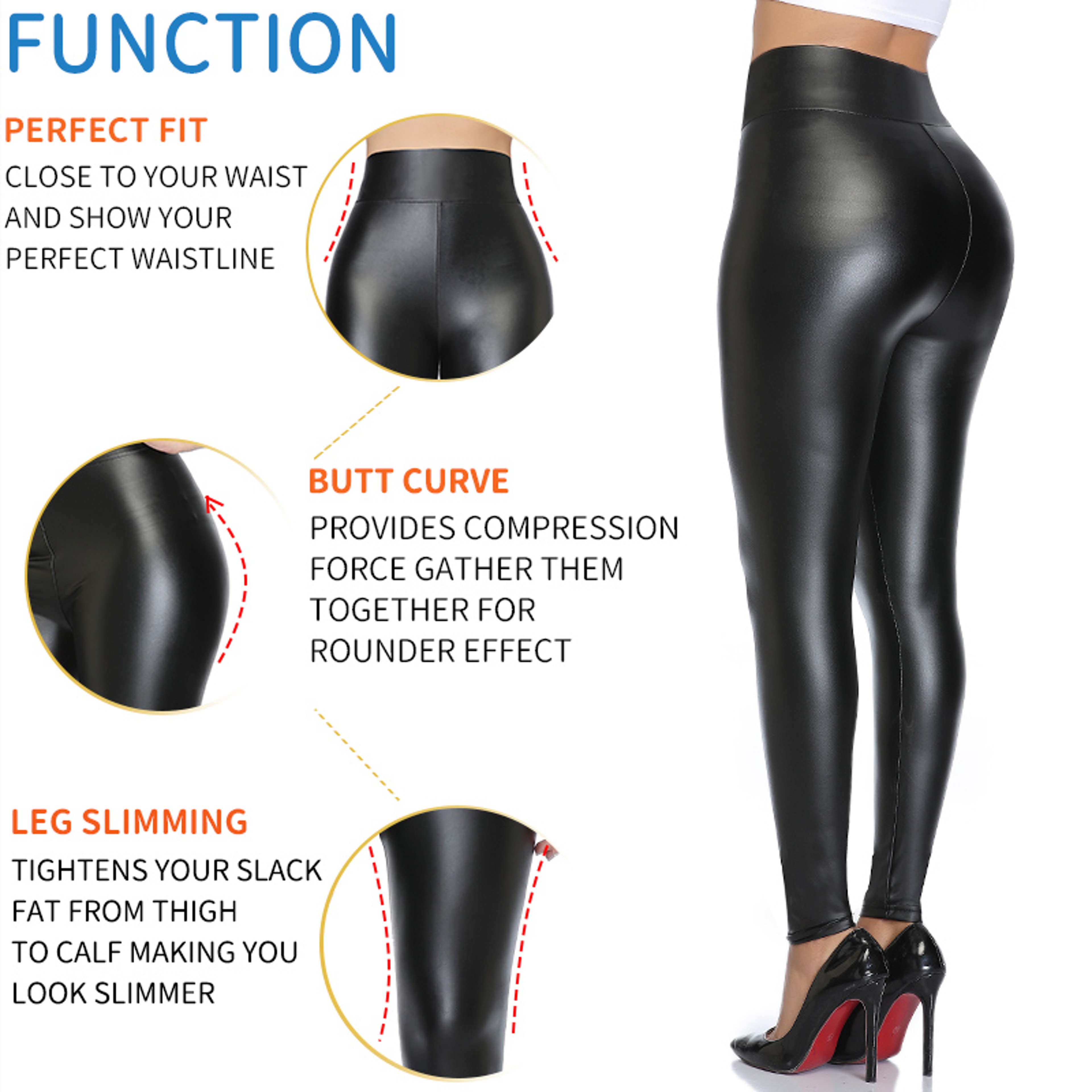 Womens High Waist Faux Leather Leggings With Stretch Fit And Butt Lifting Design 5