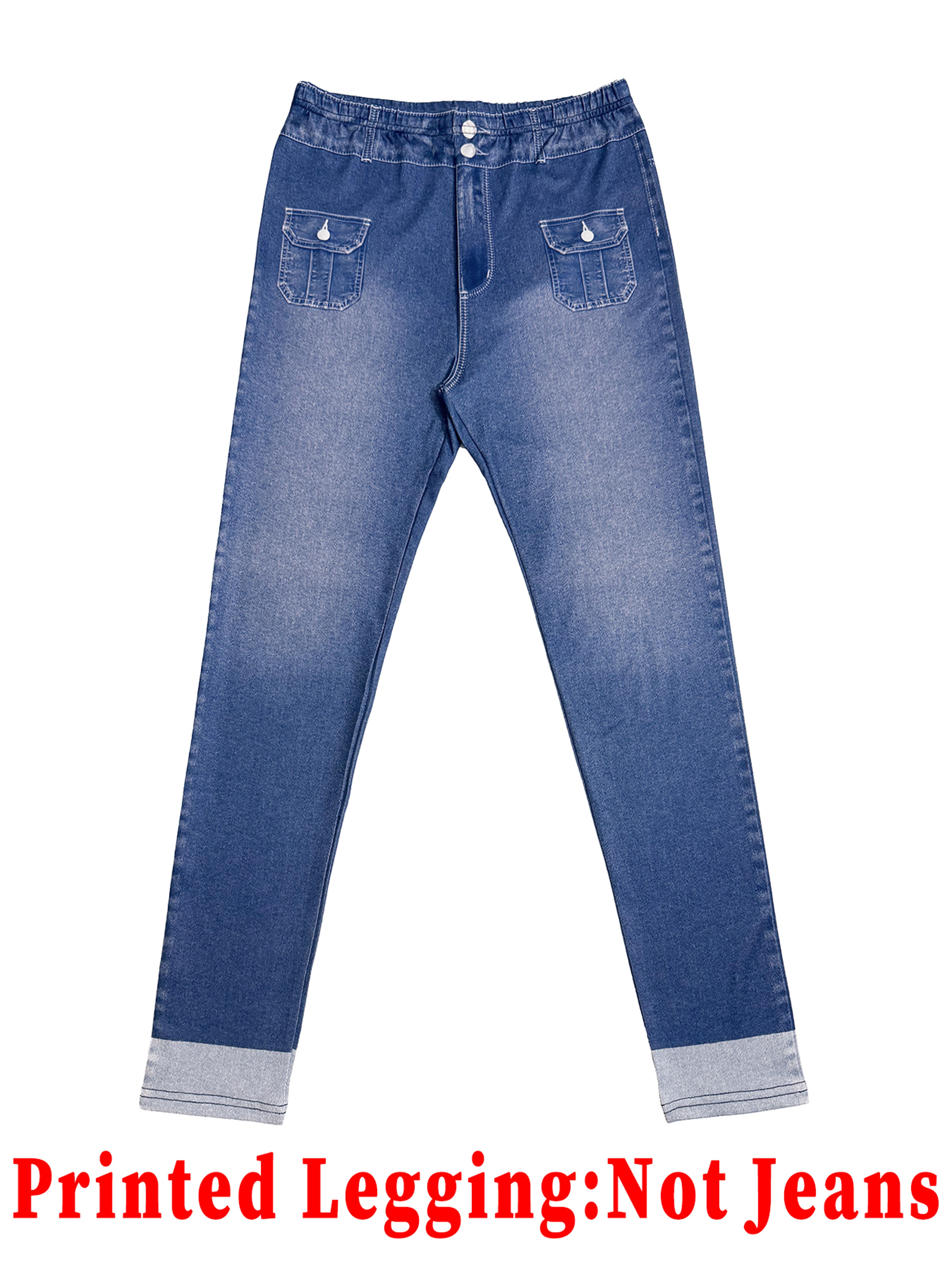Women's High Waist Faux Denim Leggings with Double Button Pockets – view 5