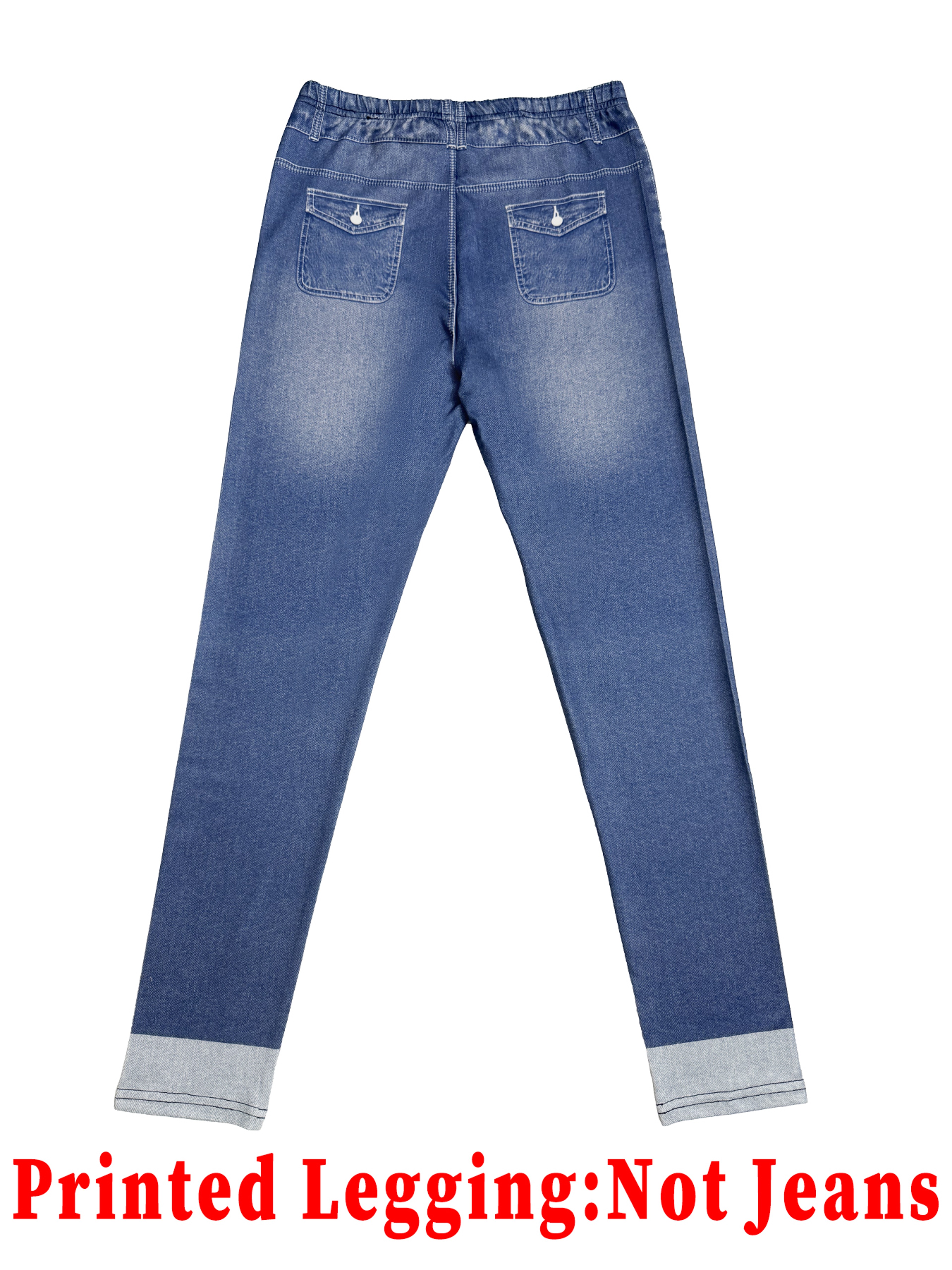 Women's High Waist Faux Denim Leggings with Double Button Pockets – view 6