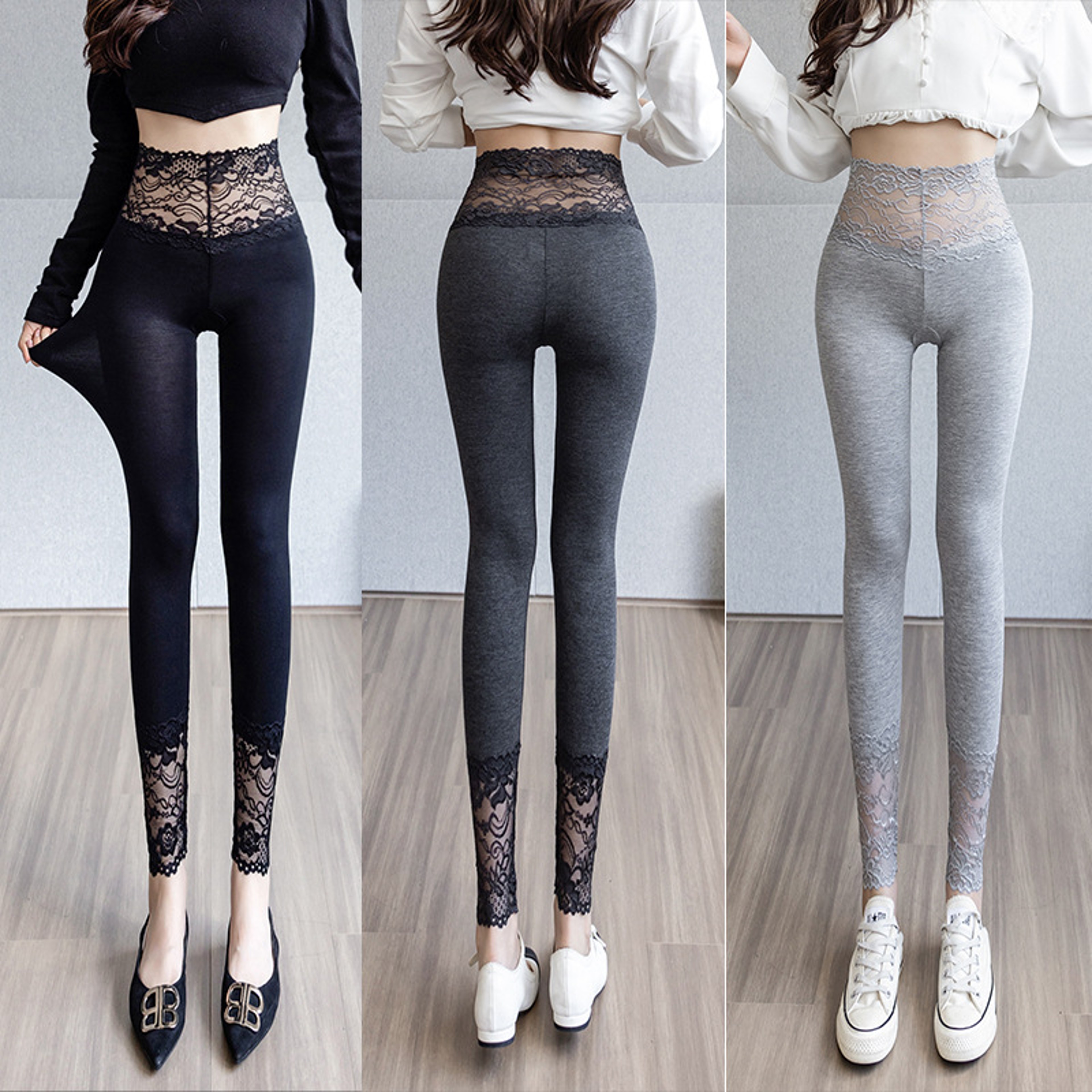 High Waisted Lace Trim Leggings For Women With Tummy Control And Butt Lifting Fit 2