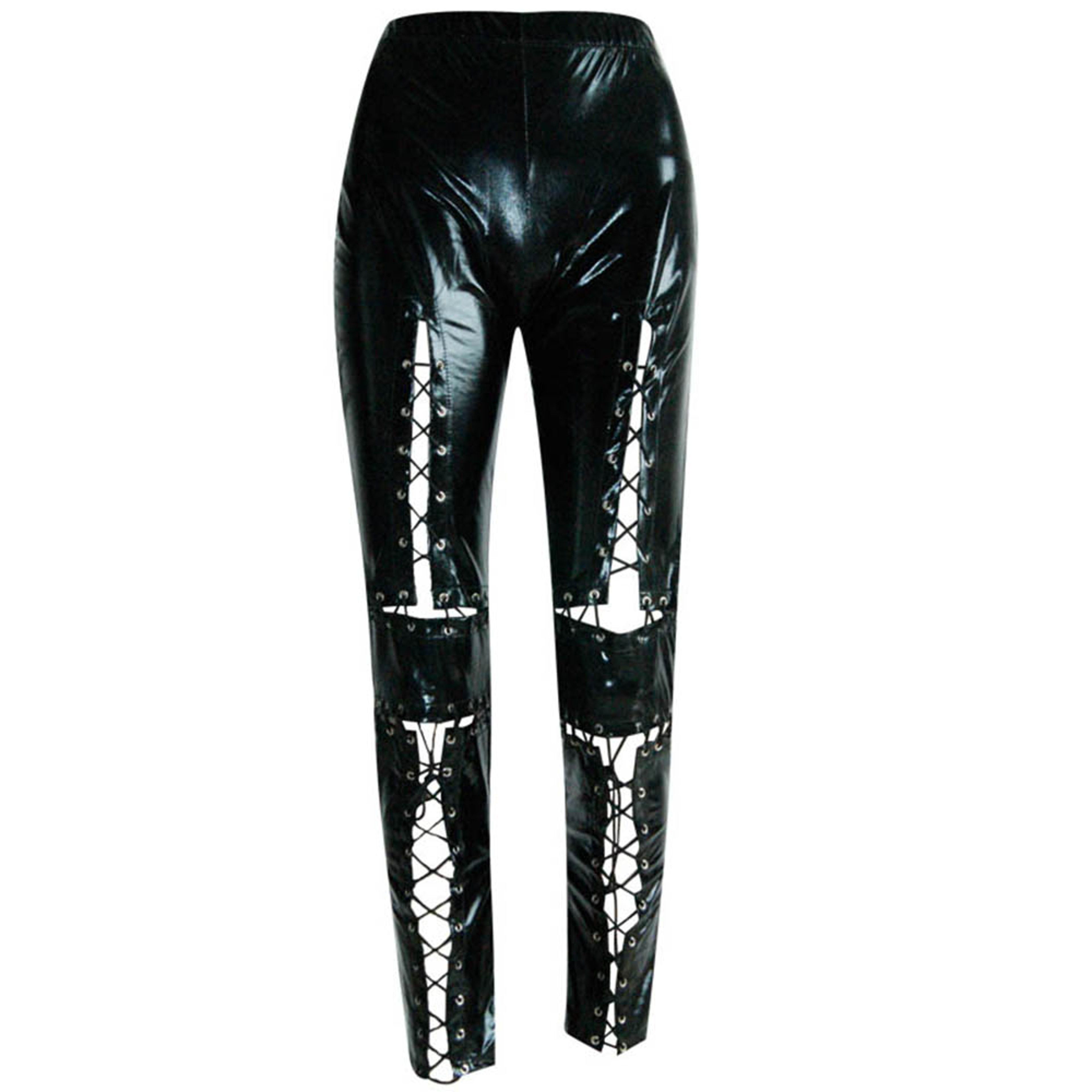 Women's Faux Leather Lace-Up Leggings Gothic Punk Rock Low-Waist Pants – view 6