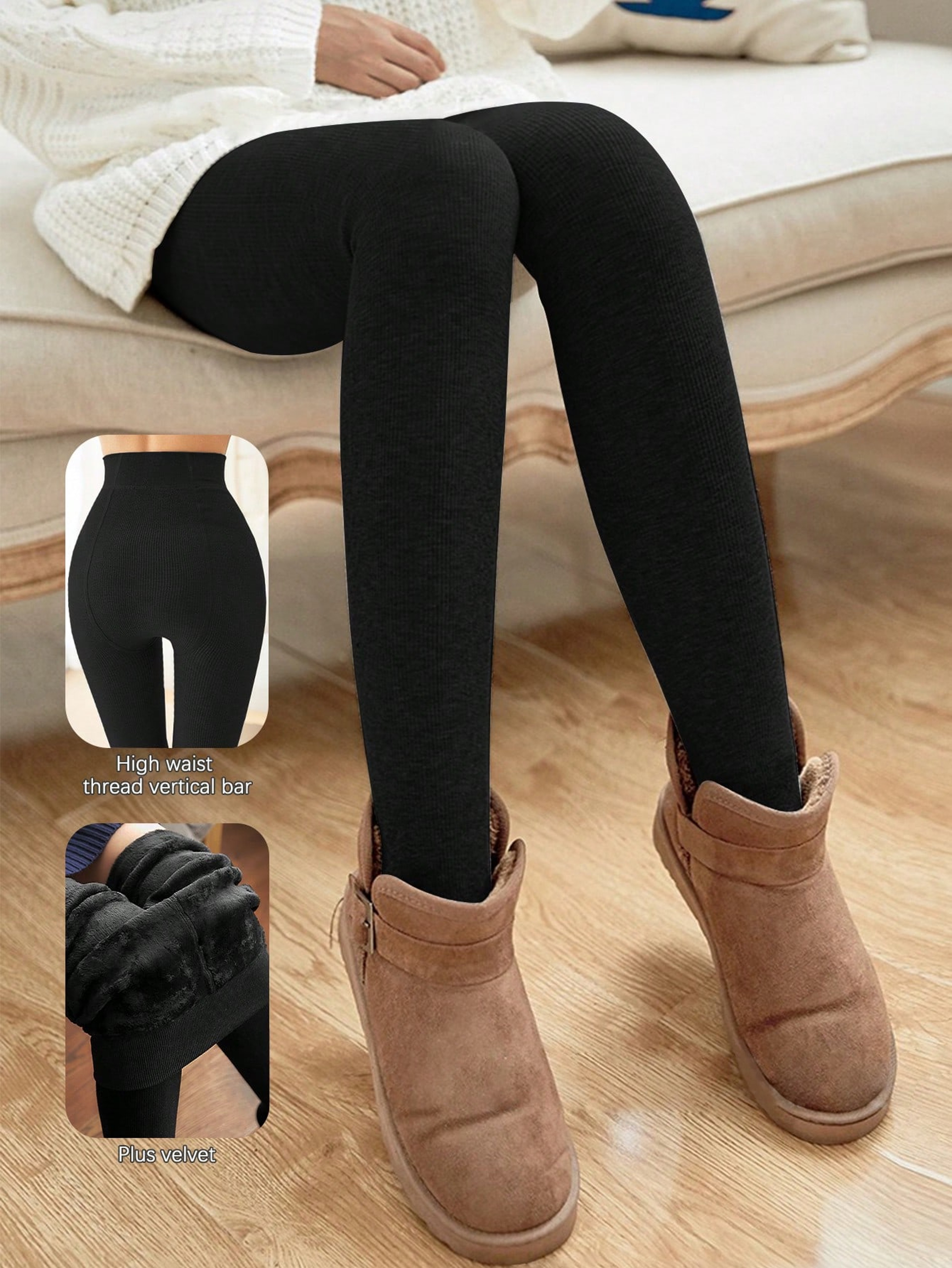 Womens High Waist Thermal Leggings With Thick Seamless Knit For Winter 4