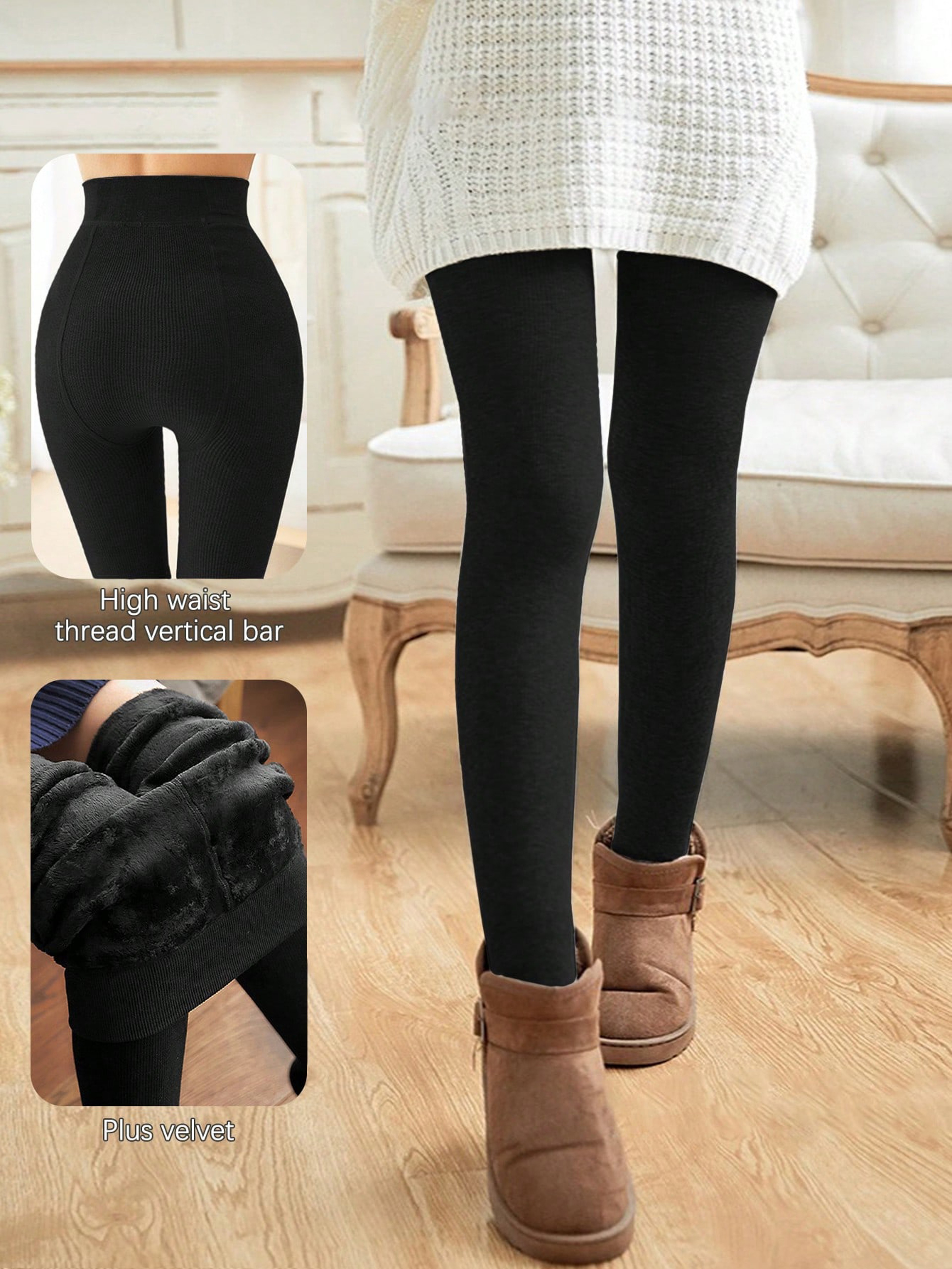 Womens High Waist Thermal Leggings With Thick Seamless Knit For Winter 7