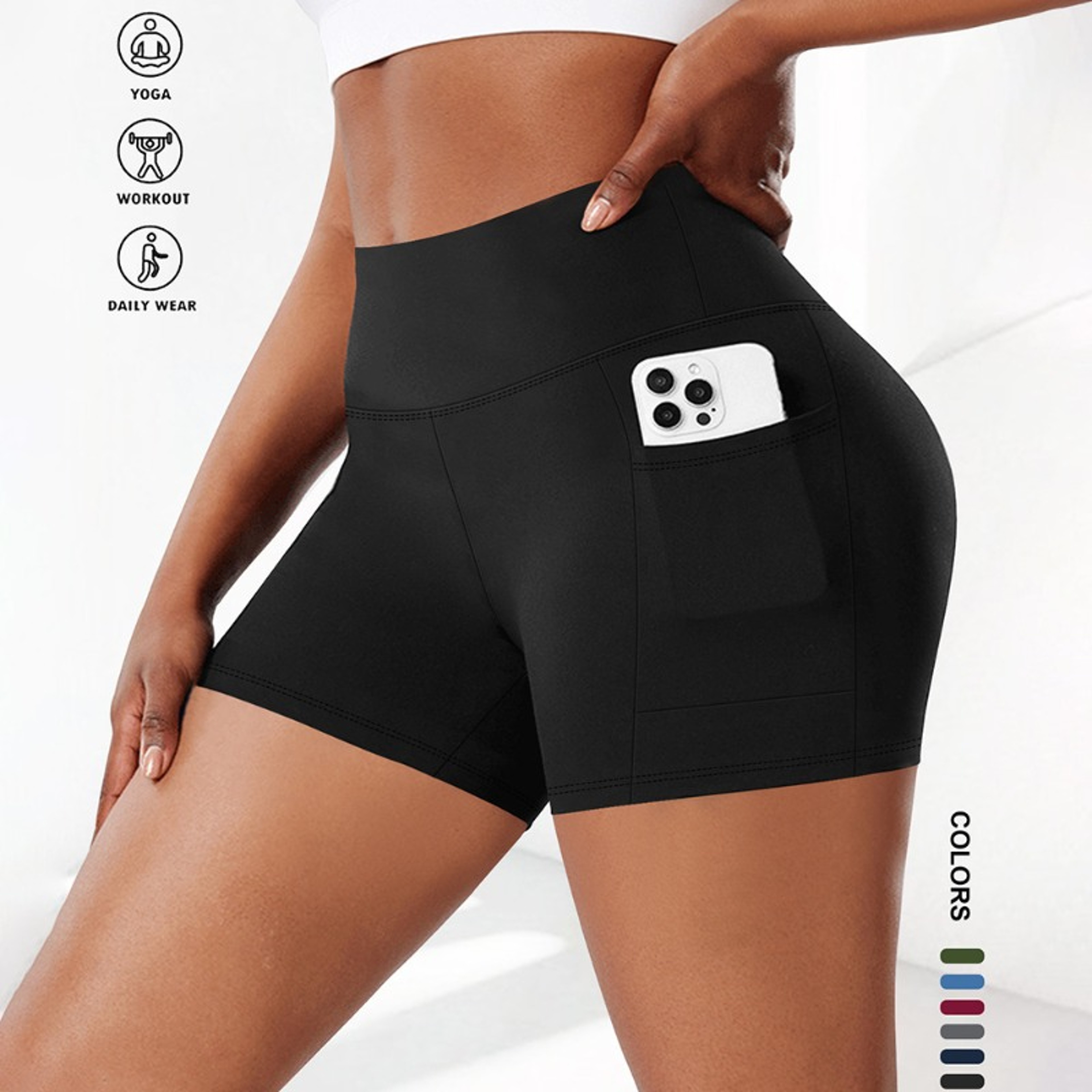 Women's Plus Size High Waisted Yoga Shorts with Side Pockets and Stretch Fit – view 1