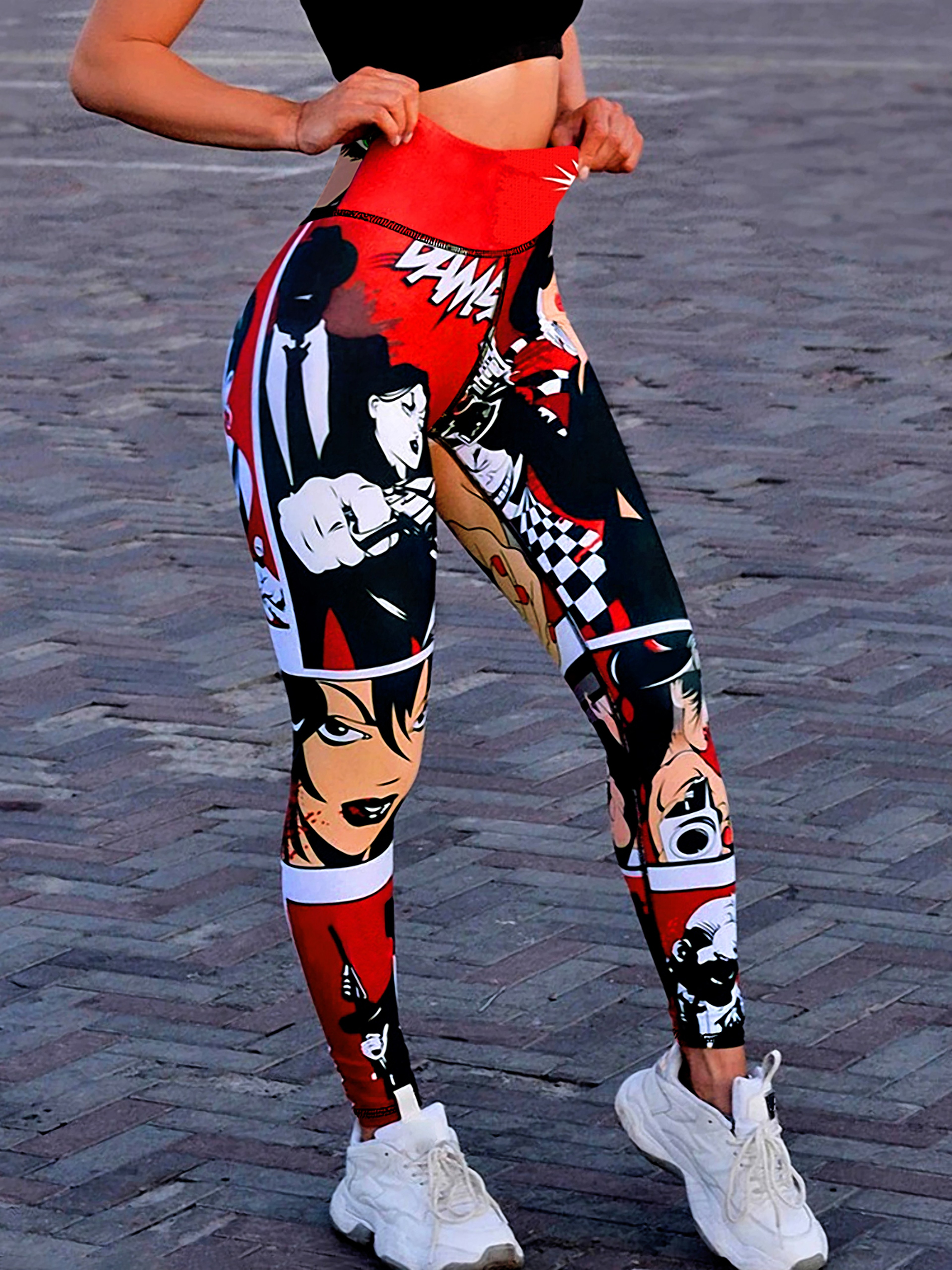 Womens HighWaisted Lip Print Yoga Leggings With Red Lips Design 3