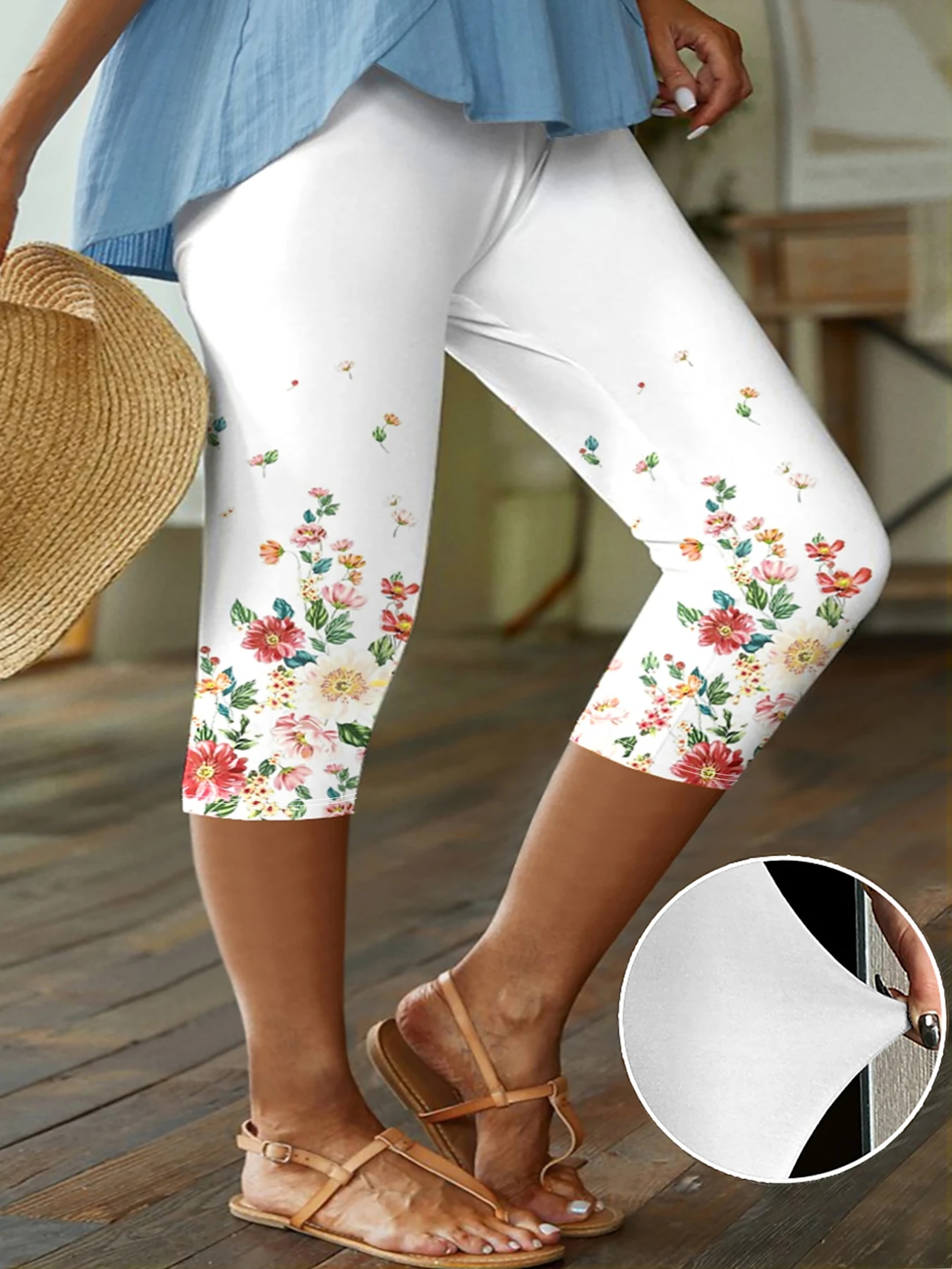 Plus Size Womens Capri Leggings With Retro Floral Print And HighStretch Fabric 1
